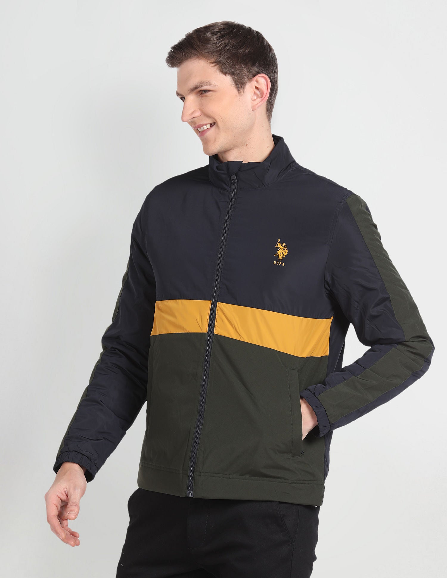 Lightweight Colour Block Jacket Navy - U.S. POLO ASSN. | Large