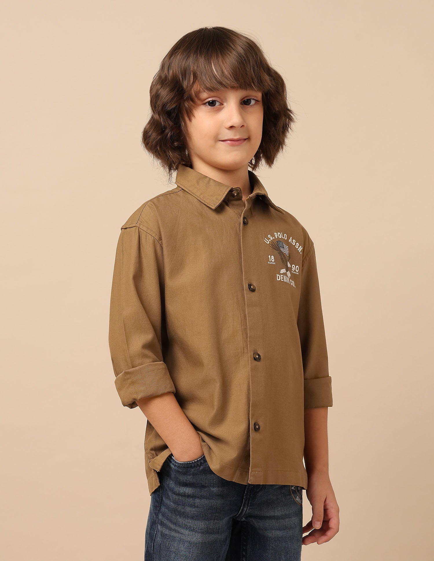 Boys Graphic Brand Embroidered Shirt Khaki - U.S. Polo Assn. India | Large