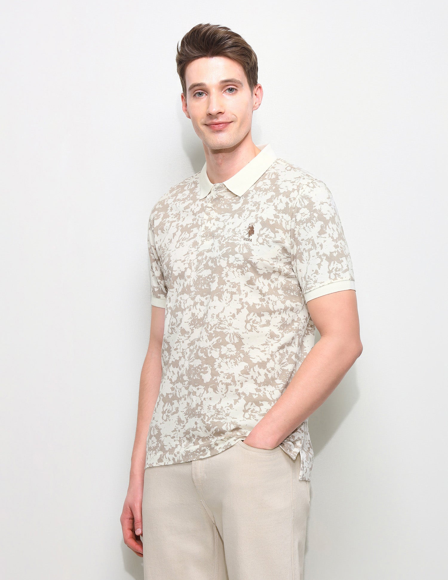 All Over Printed Slim Fit Polo Shirt Light Brown - U.S. Polo Assn. India | Large