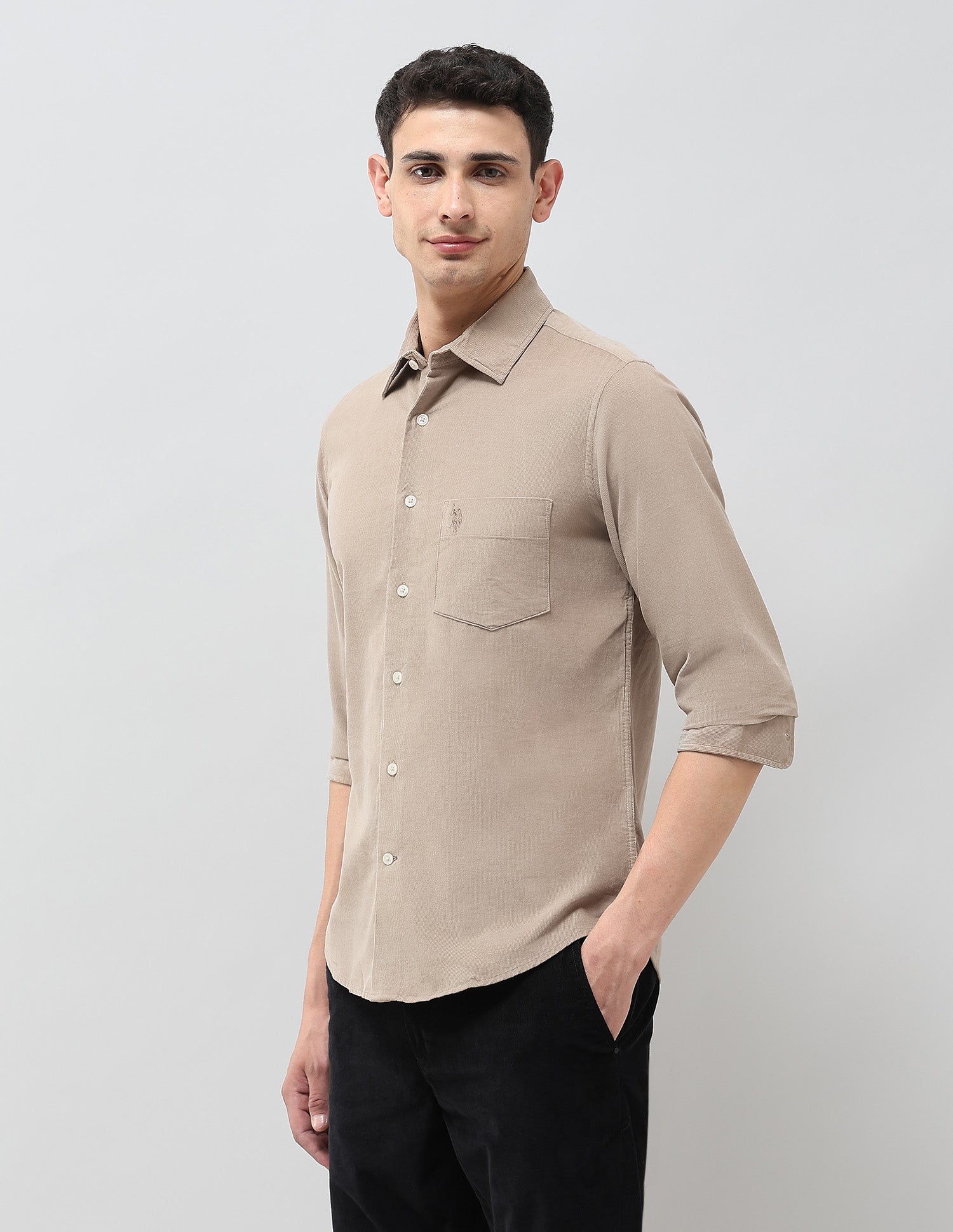 Corduroy Tailored Fit Shirt Beige - U.S. POLO ASSN. | Large