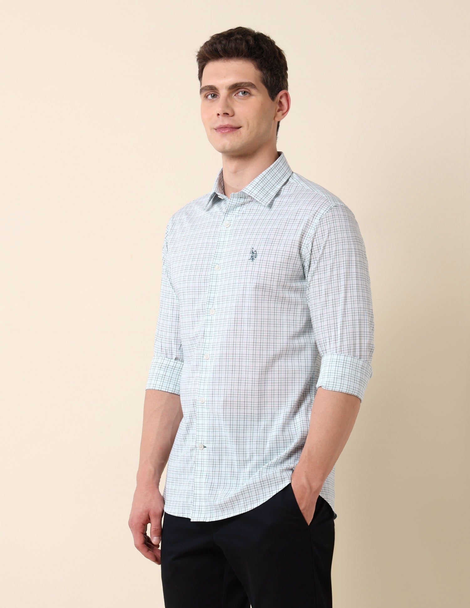 Graph Checked Tailored Fit Shirt Teal - U.S. Polo Assn. India | Large