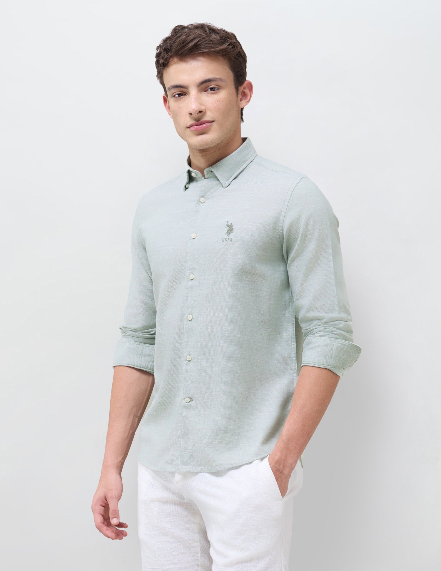 Solid Seersucker Shirt Green - U.S. Polo Assn. India | Large