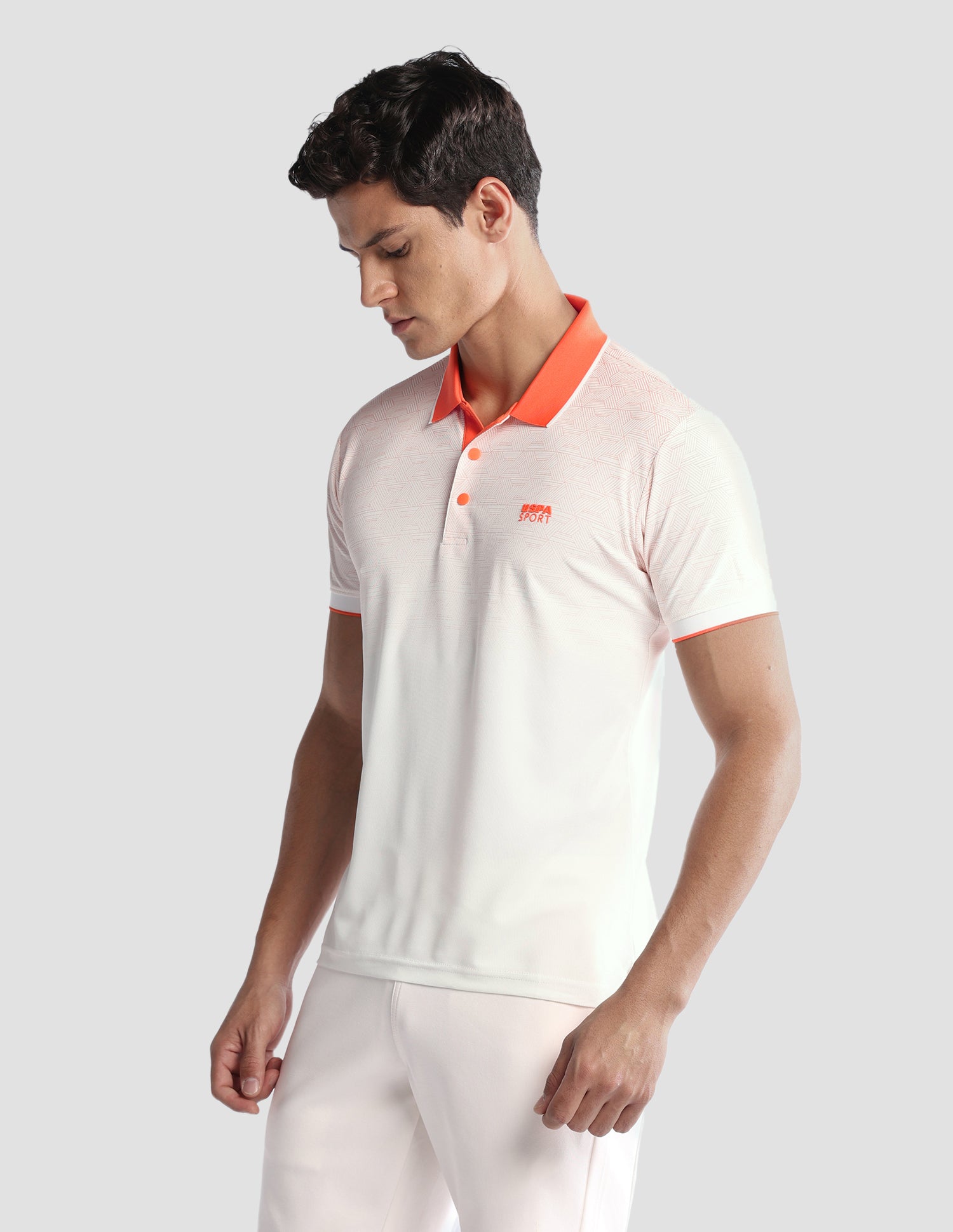 Geometric Printed Regular Fit Active Polo Shirt Orange - U.S. Polo Assn. India | Large