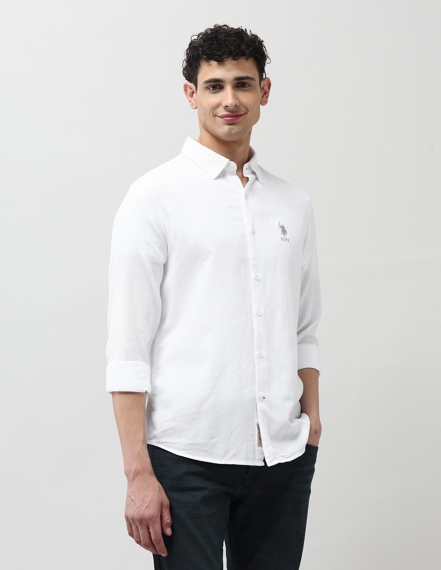 Dobby Slim Fit Shirt White - U.S. POLO ASSN. | Large