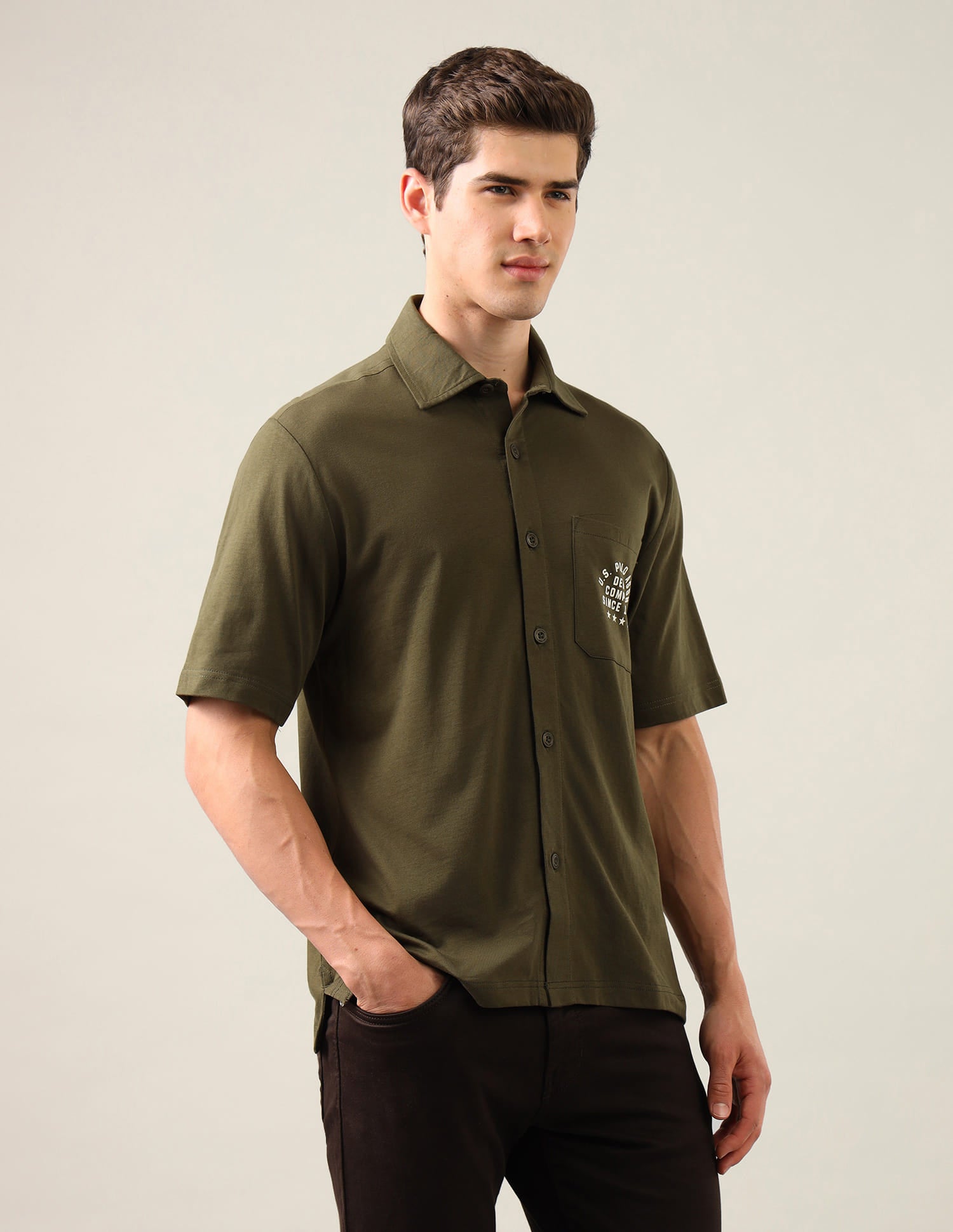 Typographic Brand Printed Knitted Shirt Green - U.S. Polo Assn. India | Large