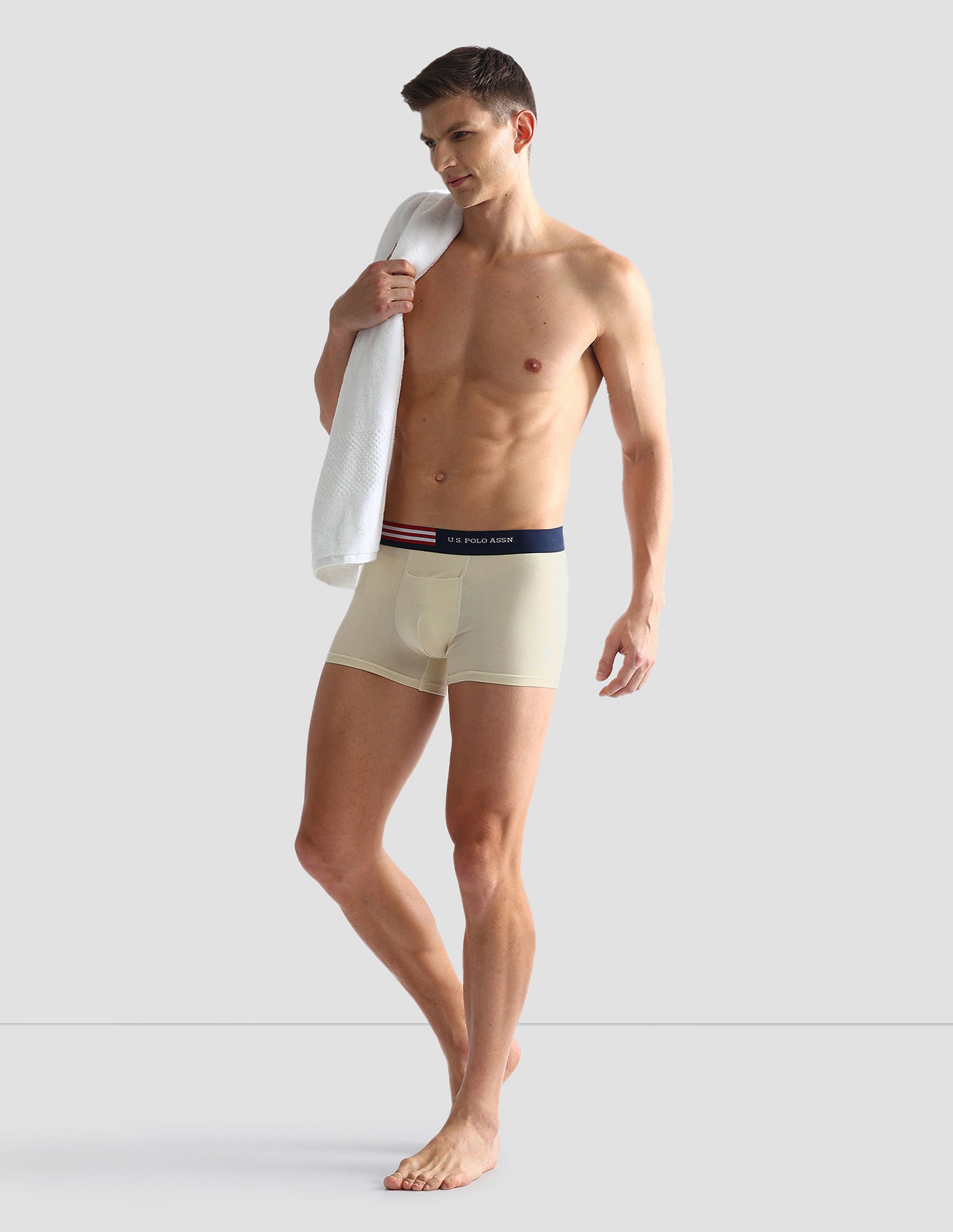 Flag Elastic Antibacterial OET06 Trunks - Pack Of 2 Beige and Navy - U.S. POLO ASSN. | Large