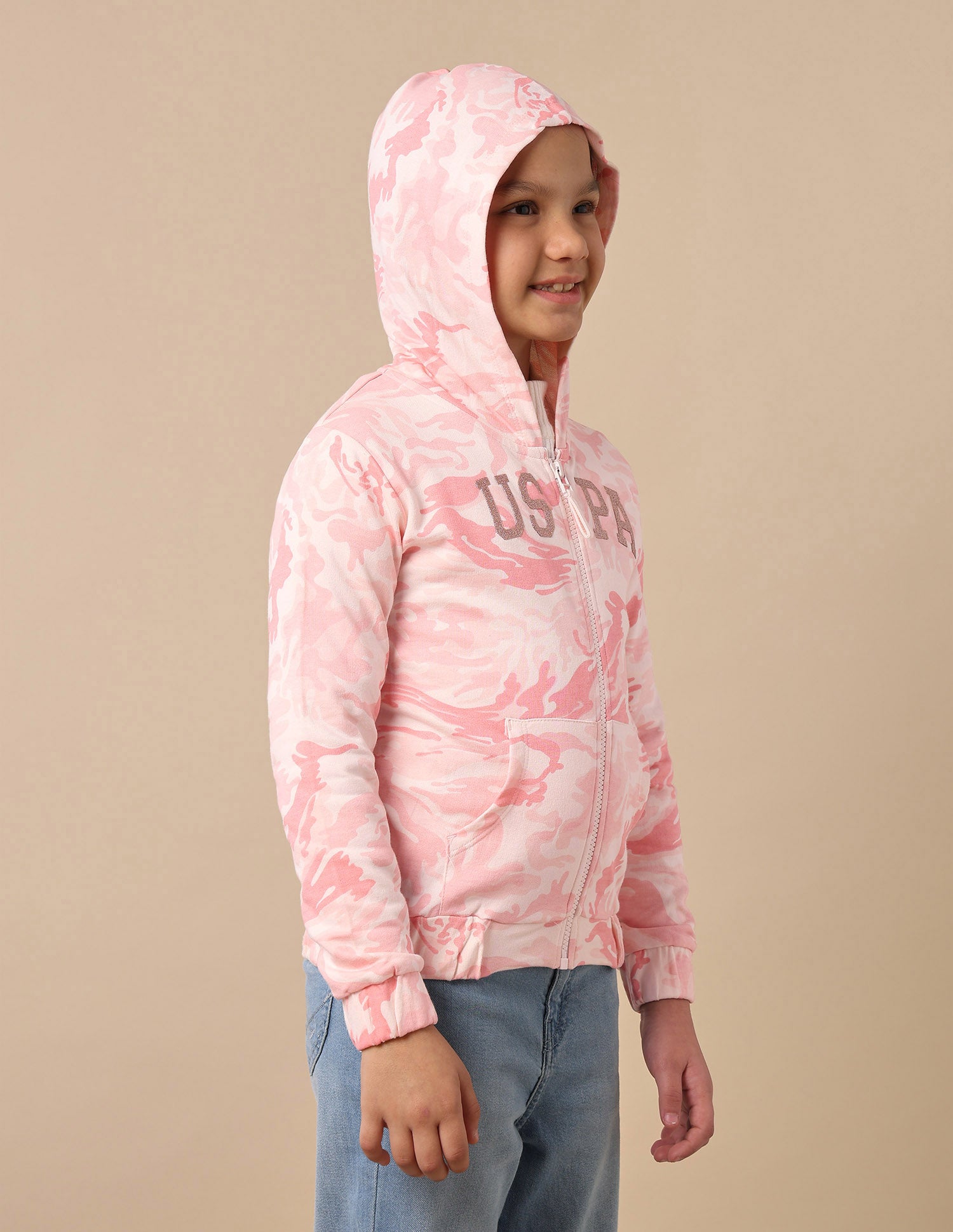 Girls Hooded Cotton Sweatshirt Pink - U.S. POLO ASSN. | Large