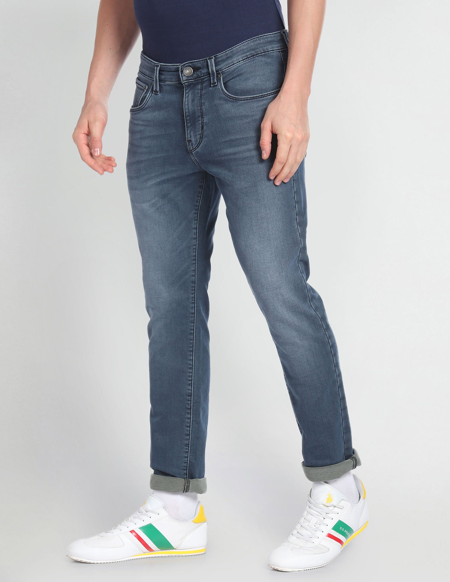 Slim Tapered Fit Stone Wash Jeans Blue - U.S. Polo Assn. India | Large