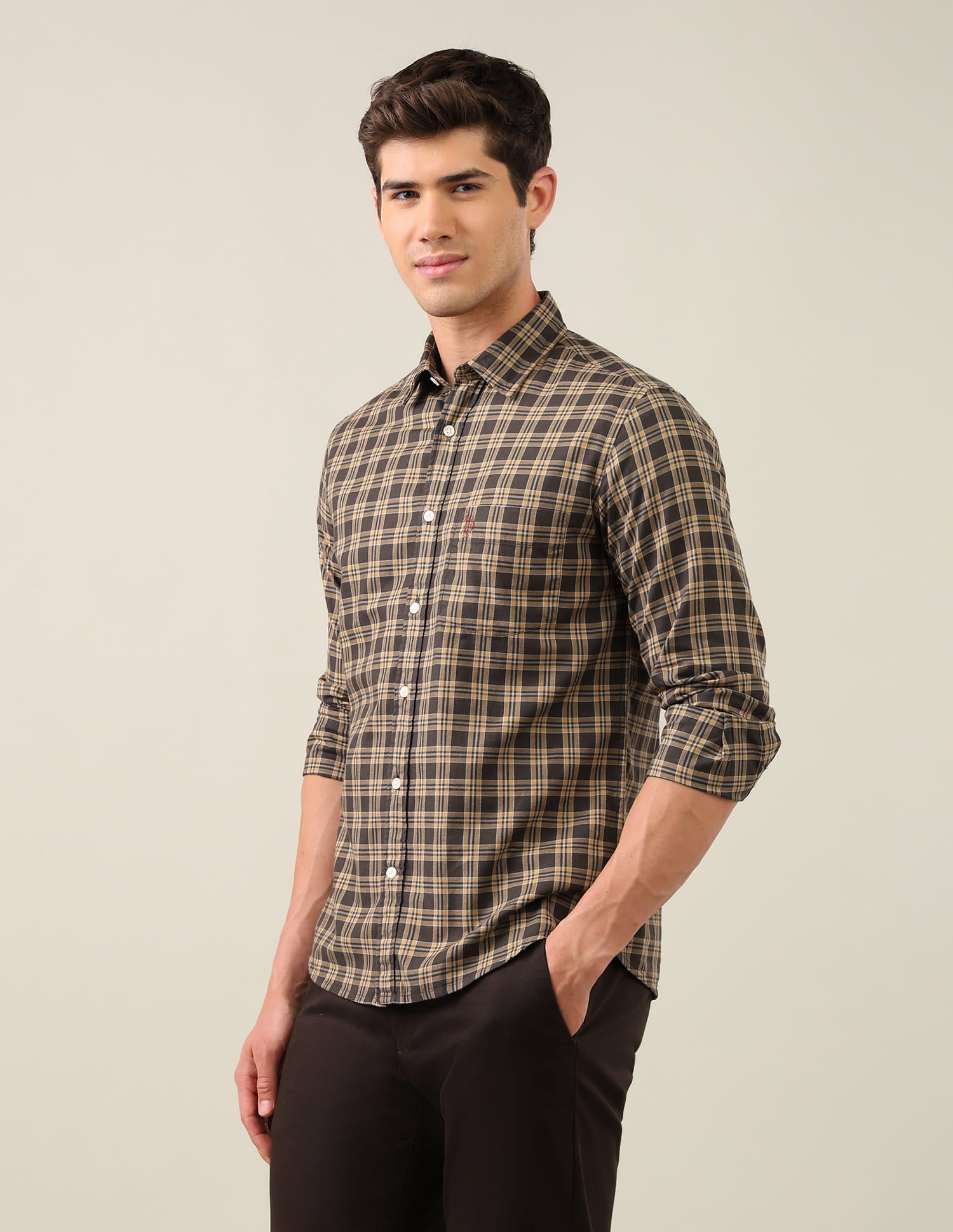 Twill Grid Tattersall Checked Shirt Brown - U.S. Polo Assn. India | Large