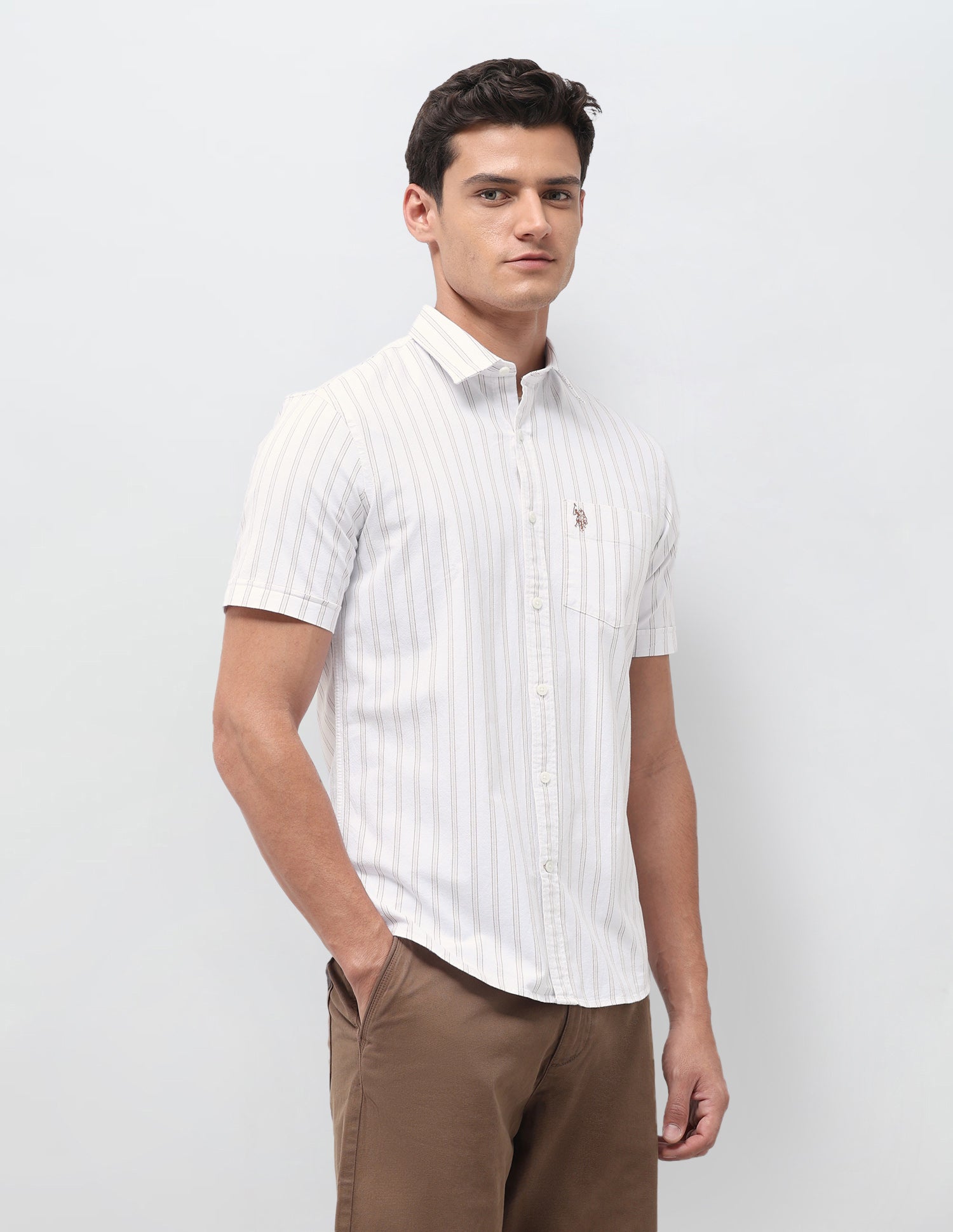 Vertical Striped Oxford Shirt Khaki - U.S. Polo Assn. India | Large