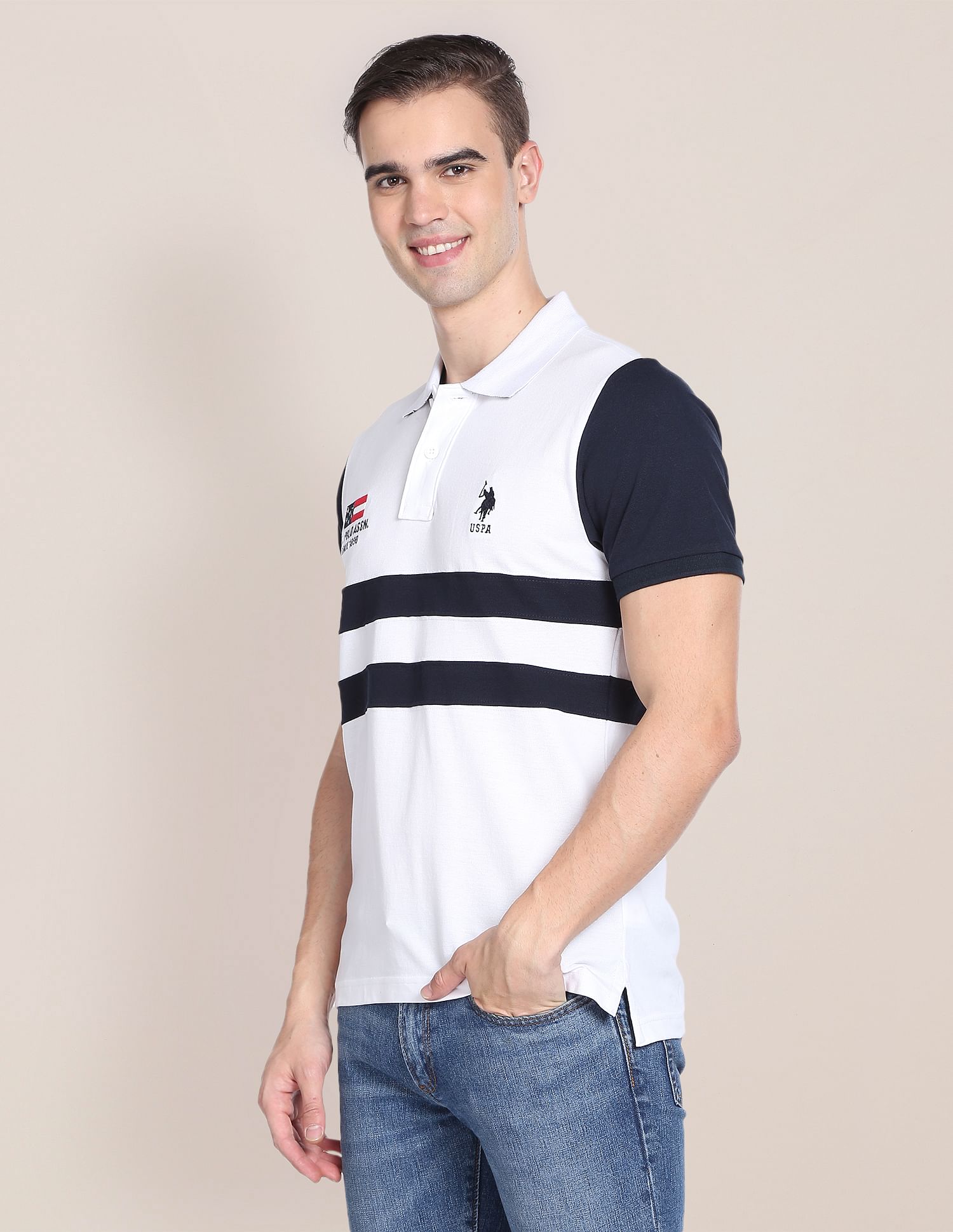 Colour Block Cotton Polo Shirt White - U.S. POLO ASSN. | Large