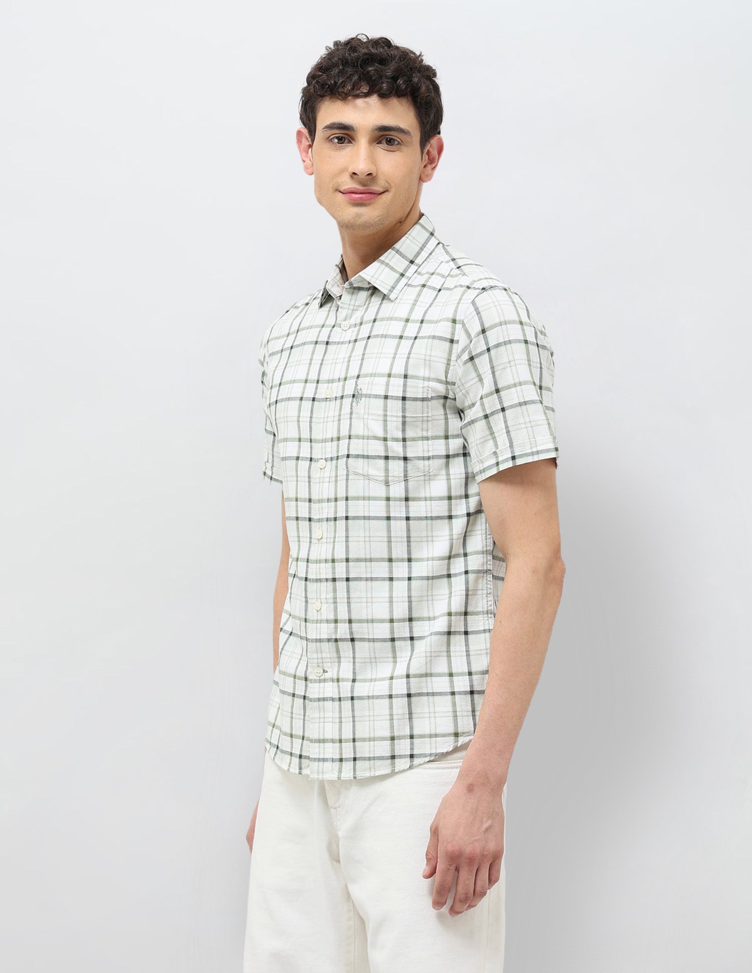 Plaid Checked Tailored Fit Shirt Light Green - U.S. POLO ASSN. | Large