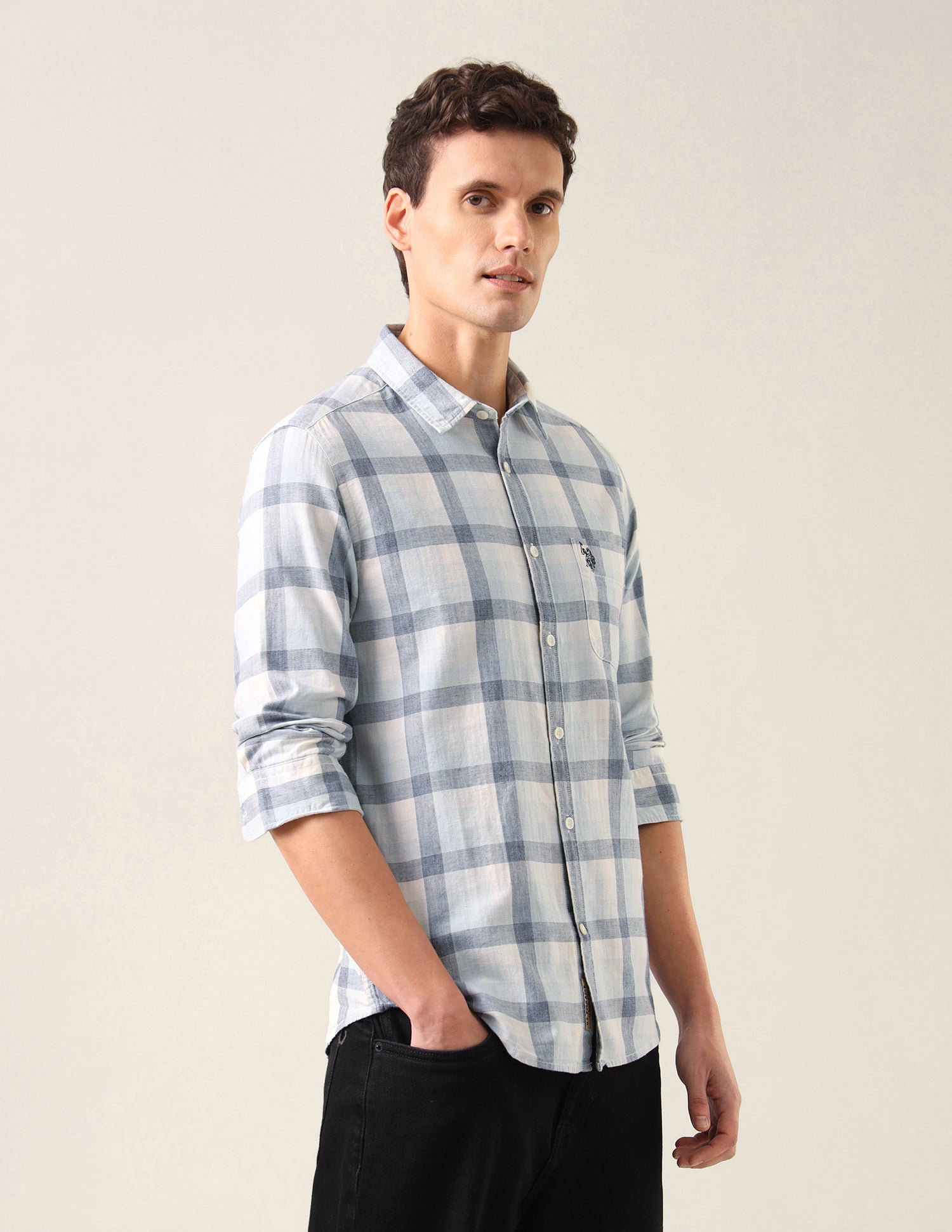 Grid Tattersall Checked Twill Shirt Blue - U.S. Polo Assn. India | Large