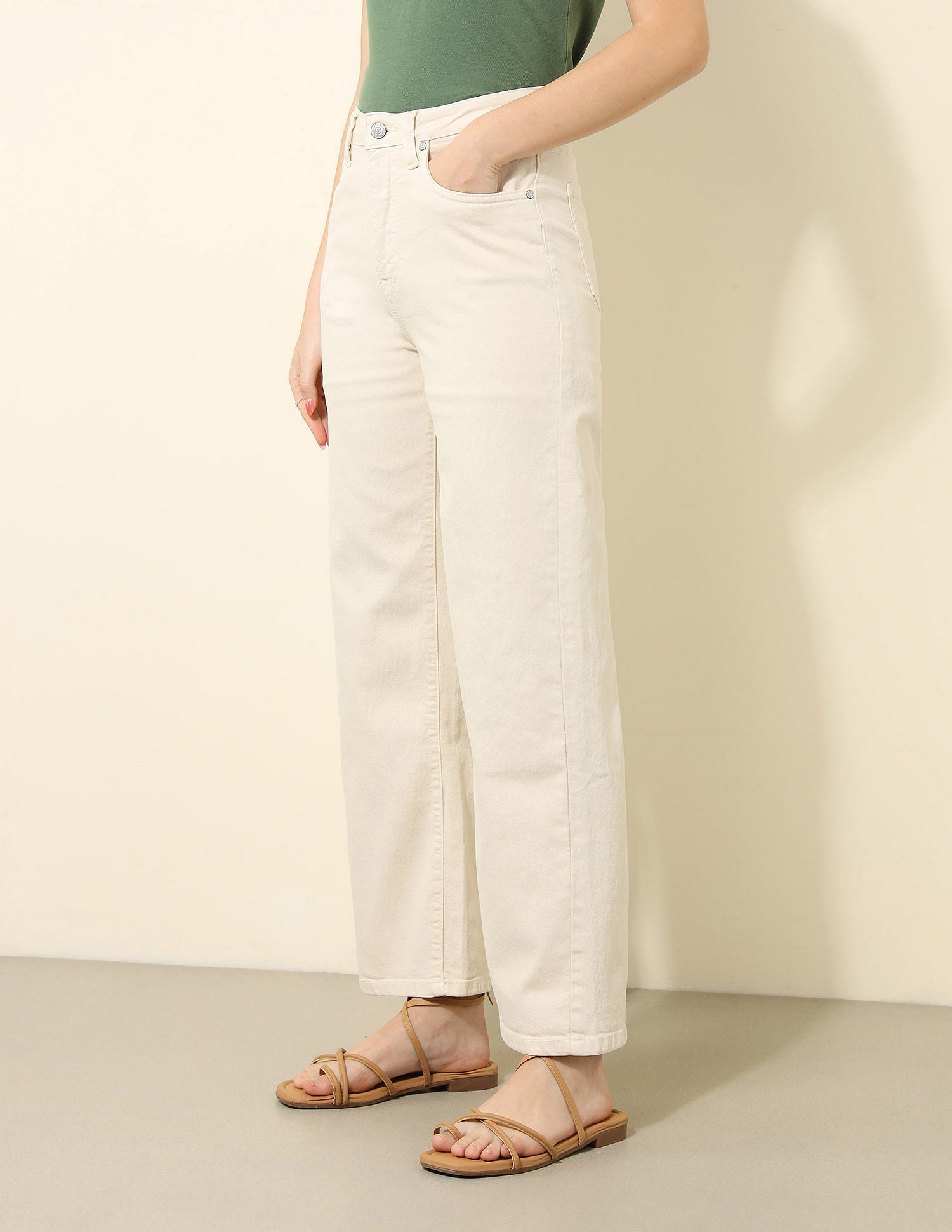 High Rise Wide Leg Jeans Ecru - U.S. POLO ASSN. | Large