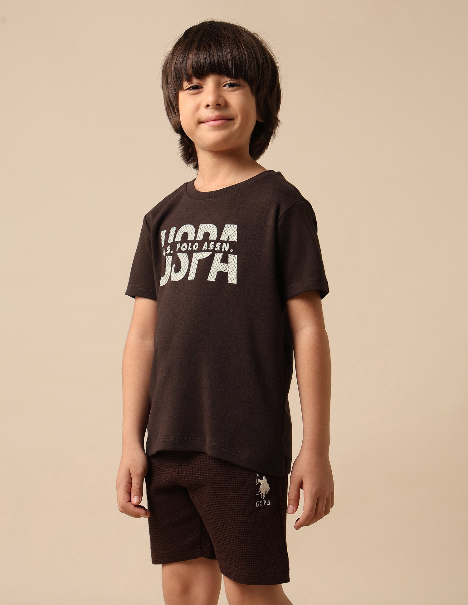 Boys Pure Cotton Brand Printed T Shirt Dark Brown - U.S. POLO ASSN. | Large