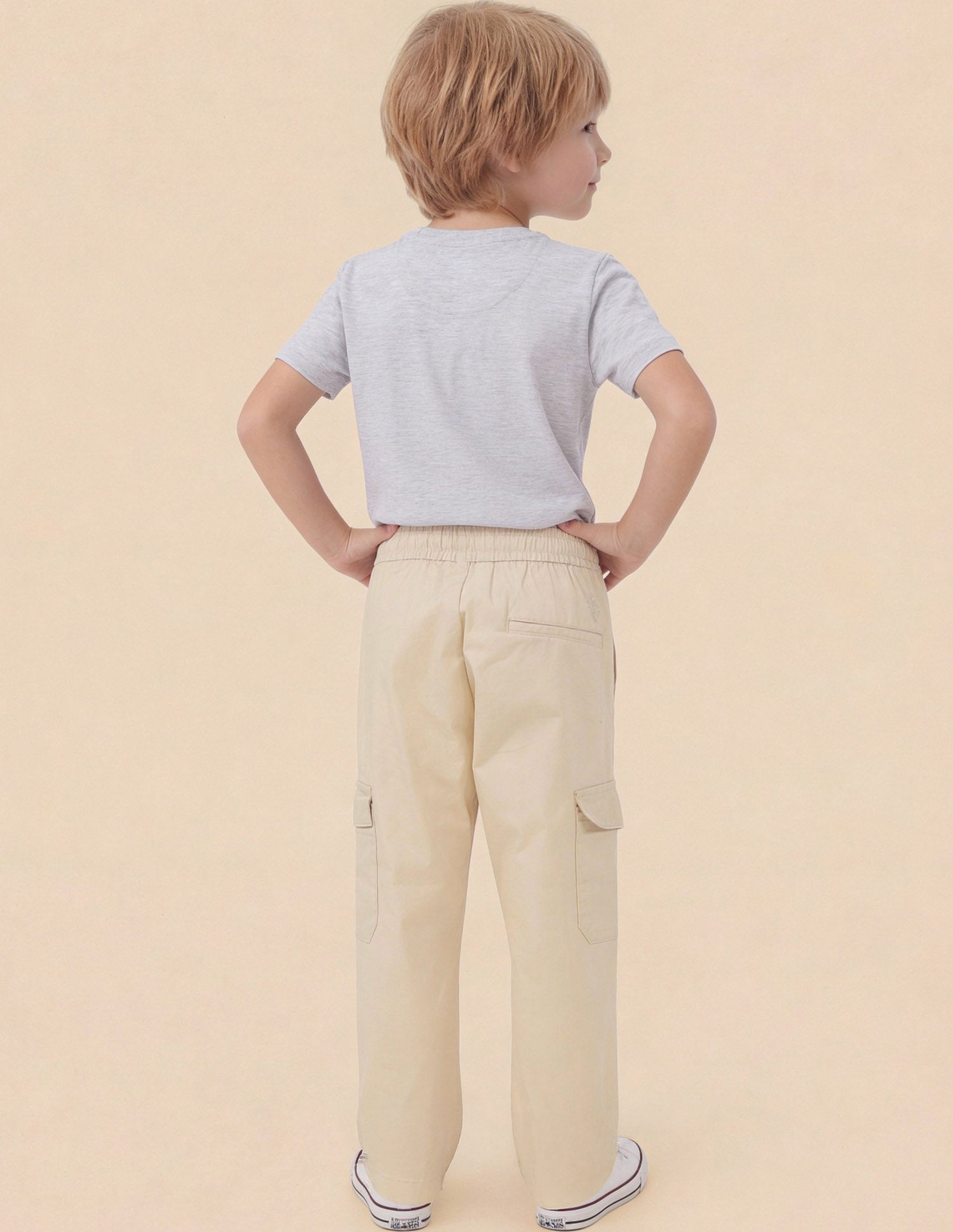 Boys Solid Relaxed Fit Cargos Beige - U.S. Polo Assn. India | Large