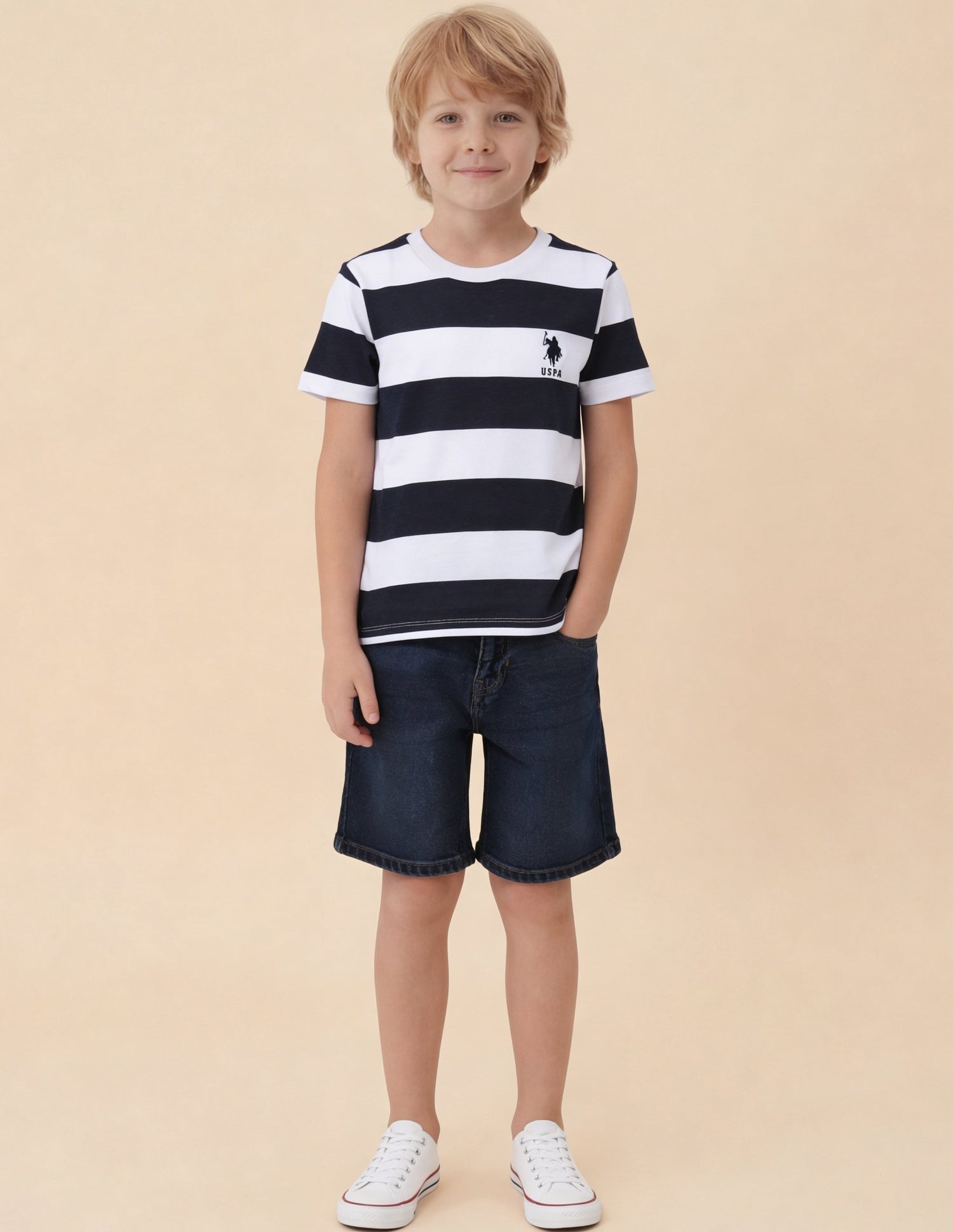 Horizontal Striped And Solid Regular Fit T-Shirt - Pack Of 2 Assorted - U.S. Polo Assn. India | Large
