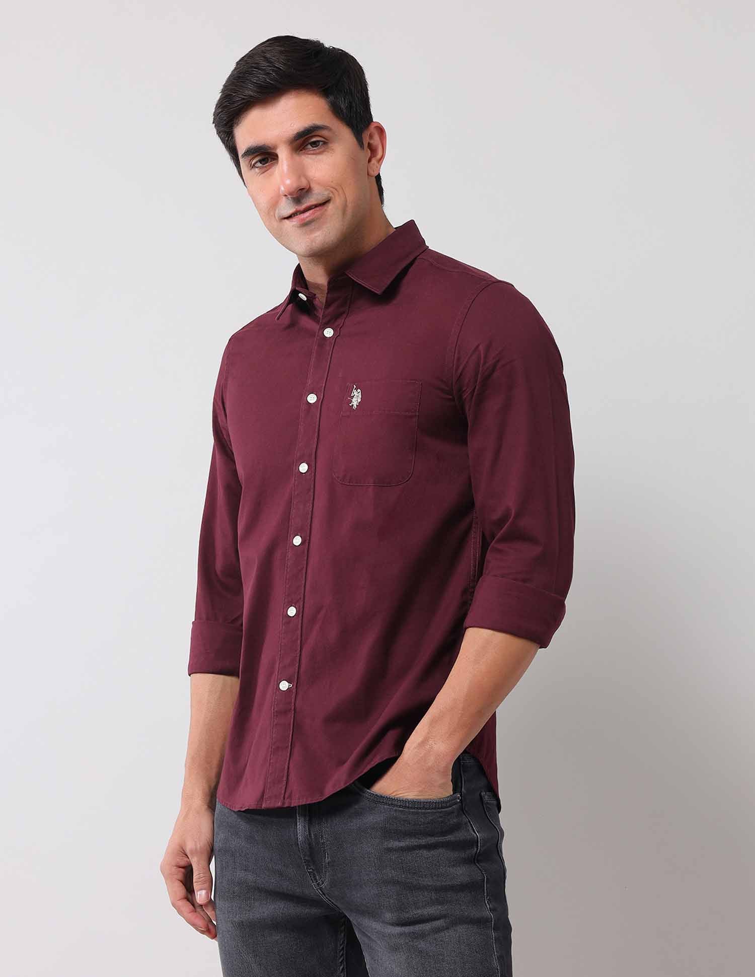 Regular Fit Solid Shirt Maroon - U.S. POLO ASSN. | Large