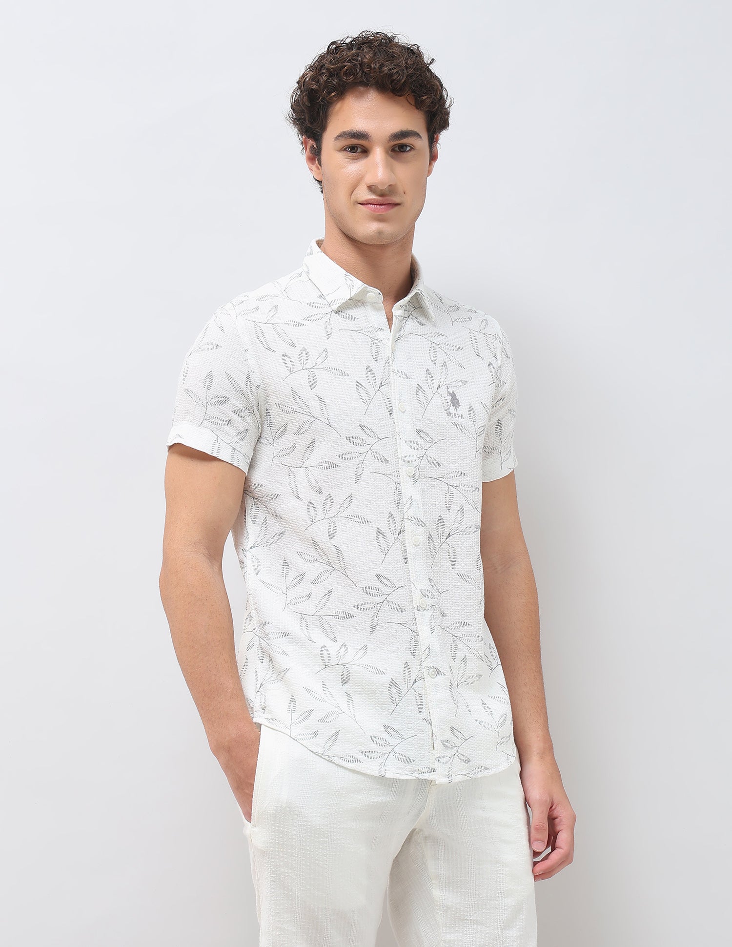 Tropical Printed Regular Fit Shirt Off White - U.S. Polo Assn. India | Large