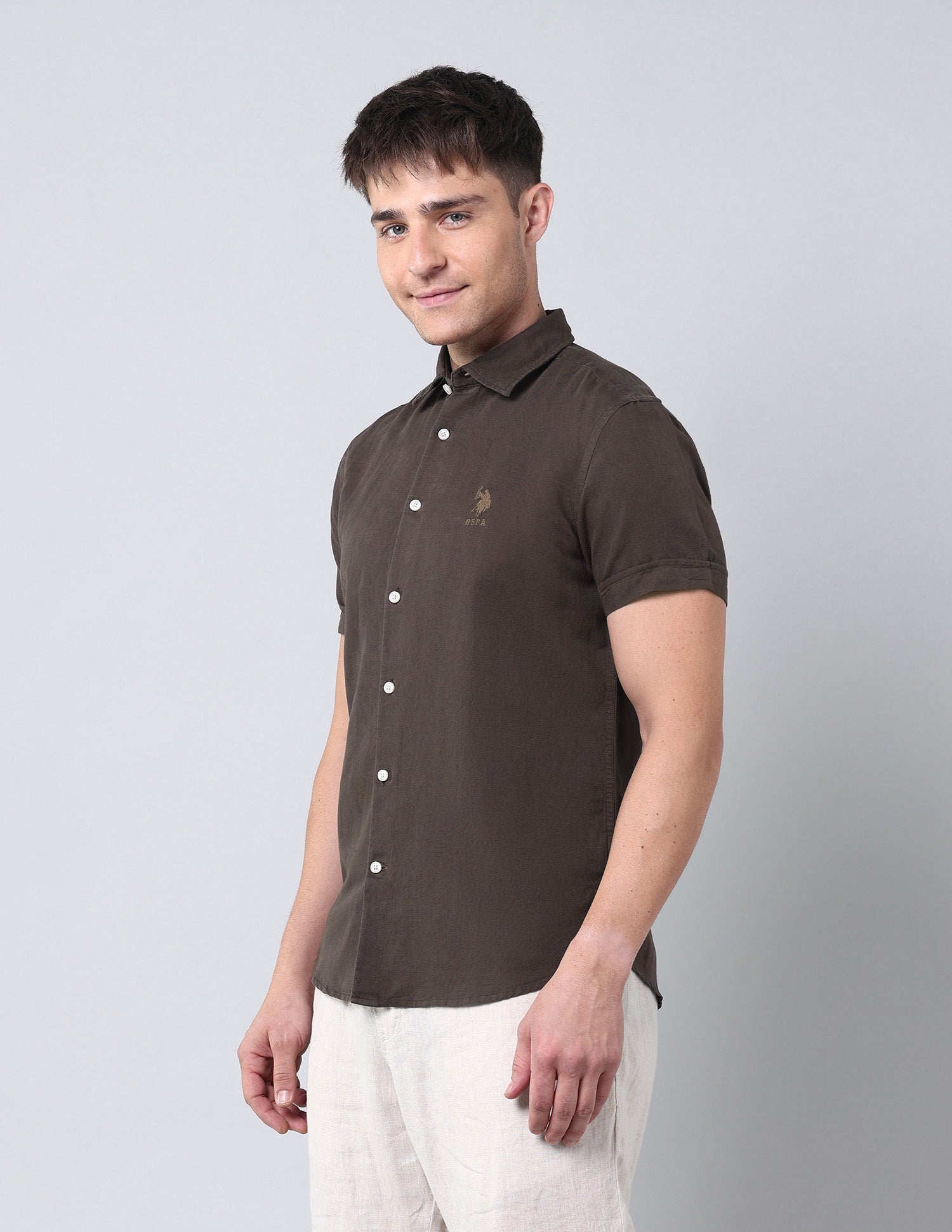 Solid Regular Fit Poplin Shirt Choco - U.S. Polo Assn. India | Large
