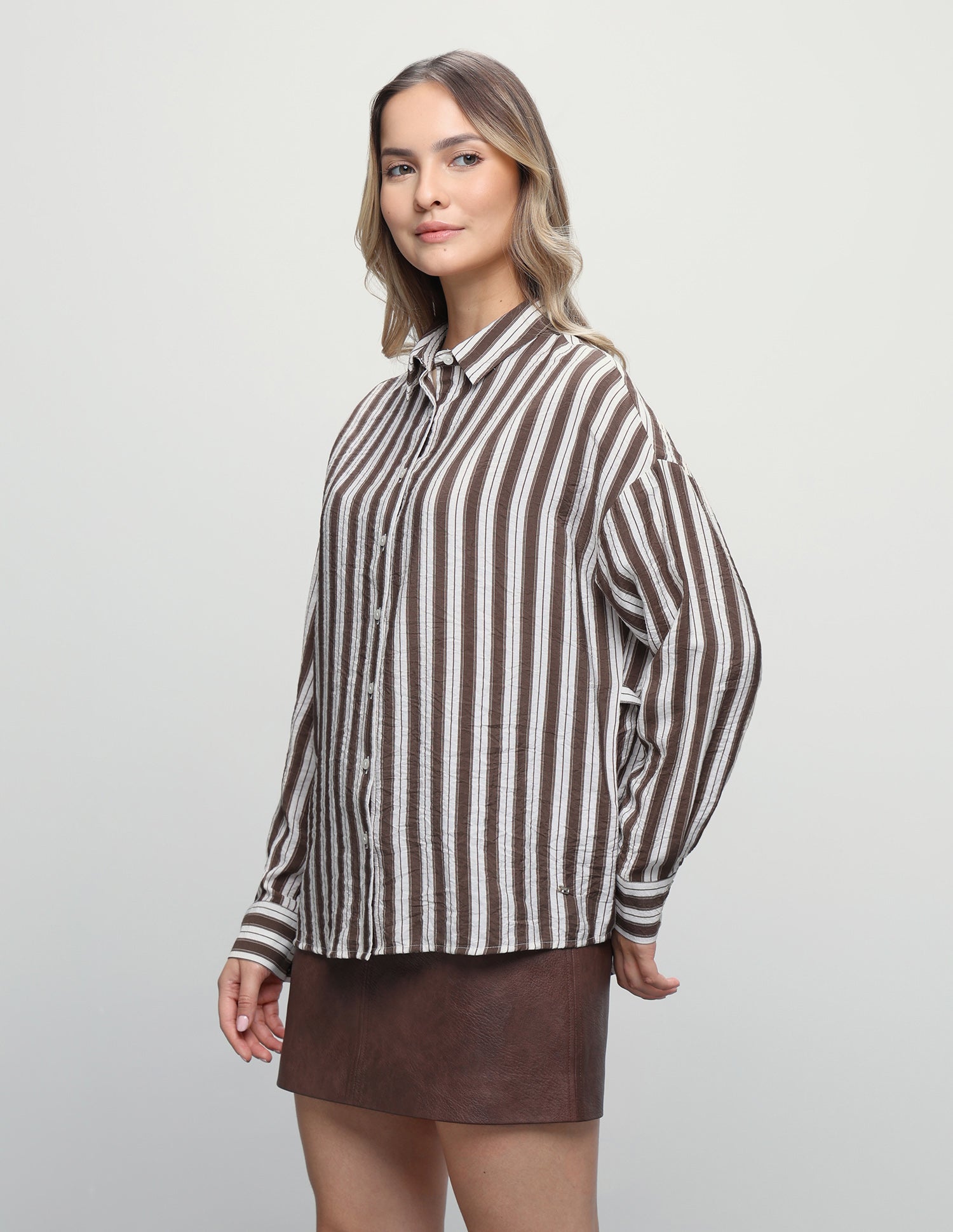 Vertical Striped Regular Fit Shirt Dark Brown - U.S. Polo Assn. India | Large