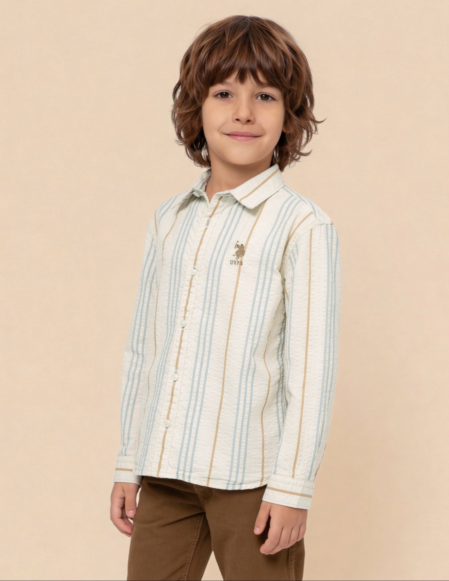 Vertical Striped Seersucker Shirt Off White - U.S. Polo Assn. India | Large