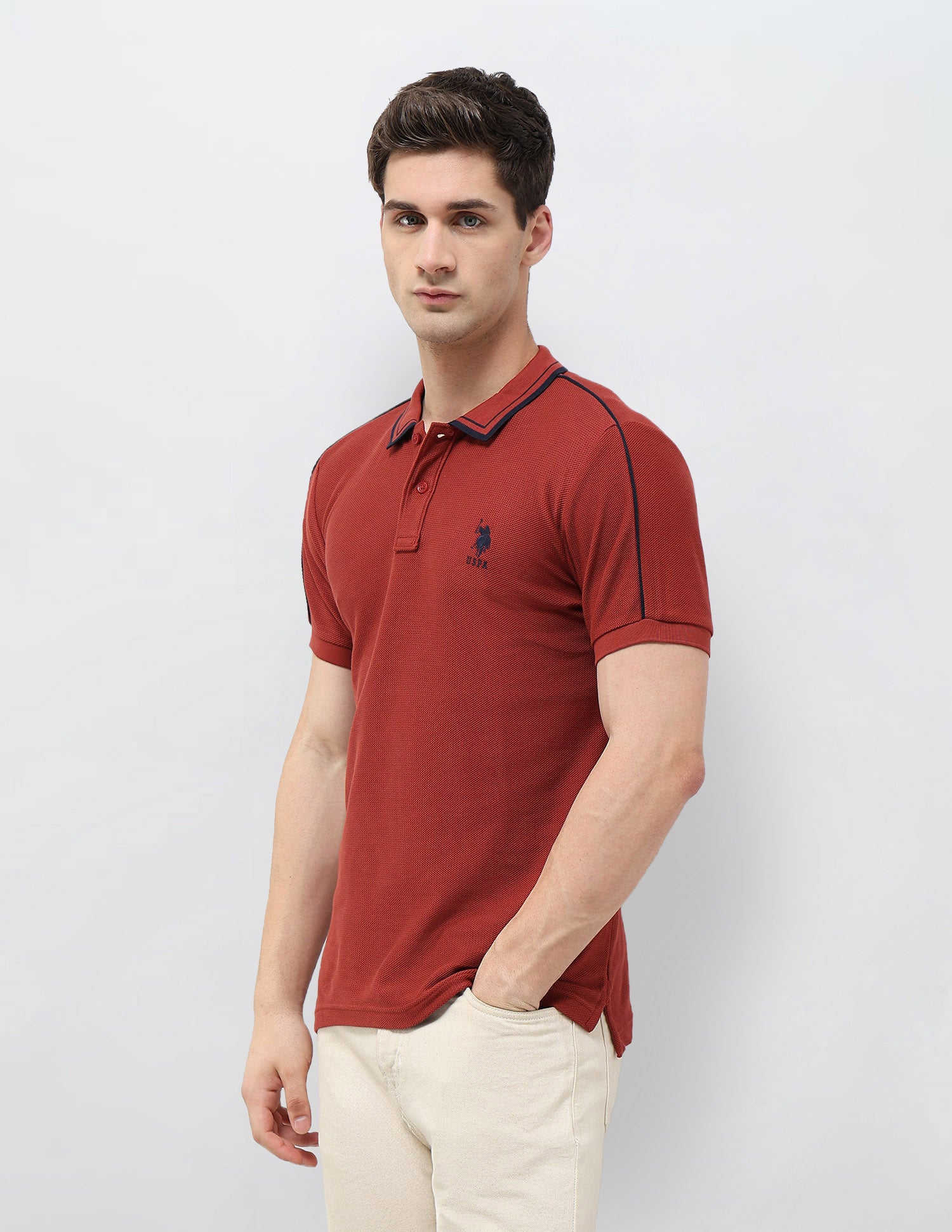 Textured Slim Fit Polo Shirt Red - U.S. Polo Assn. India | Large