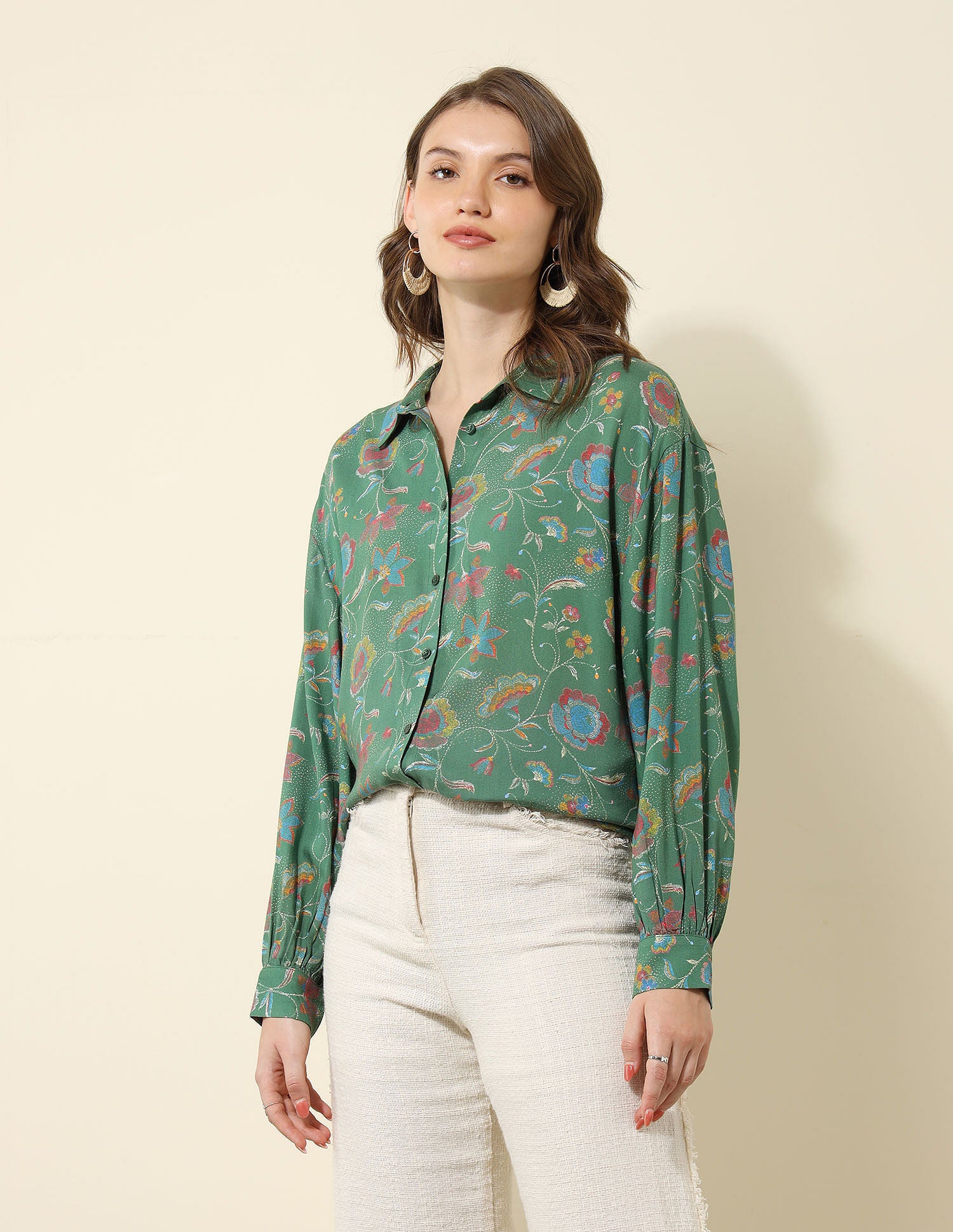 Floral Printed Regular Fit Shirt Green - U.S. POLO ASSN. | Large