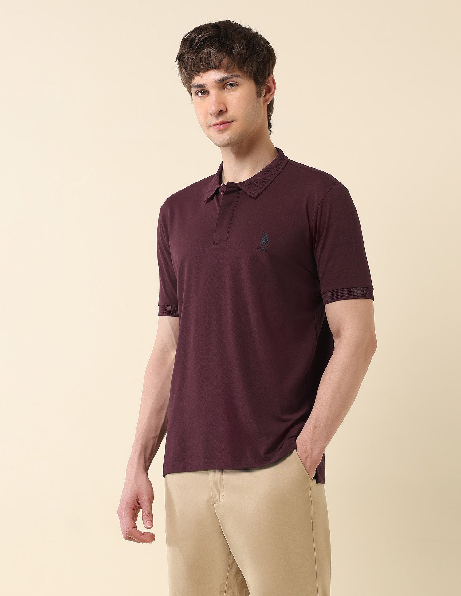 Solid Slim Fit Varsity Polo Shirt Maroon - U.S. Polo Assn. India | Large