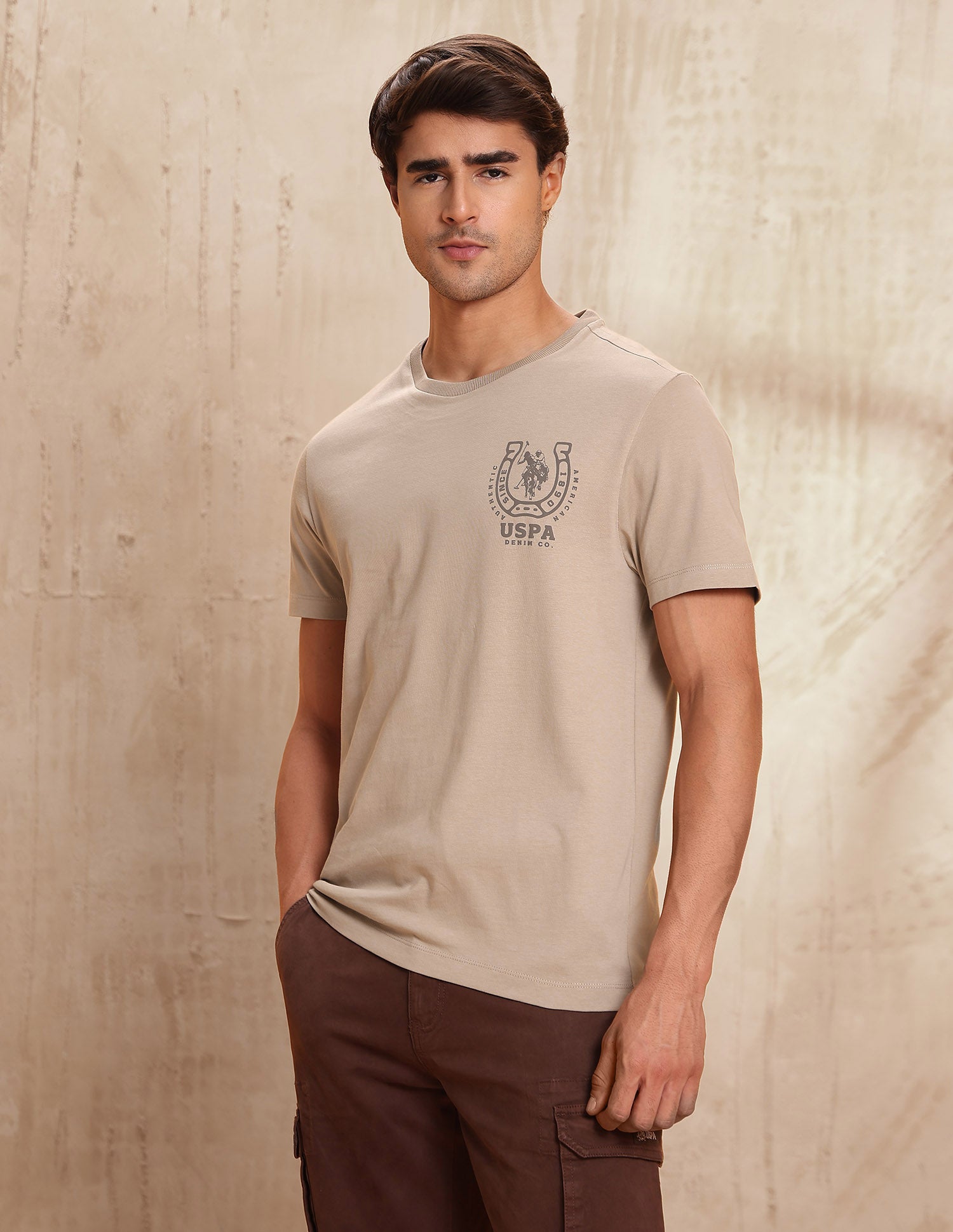 Pure Cotton Brand Printed T-Shirt Beige - U.S. POLO ASSN. | Large