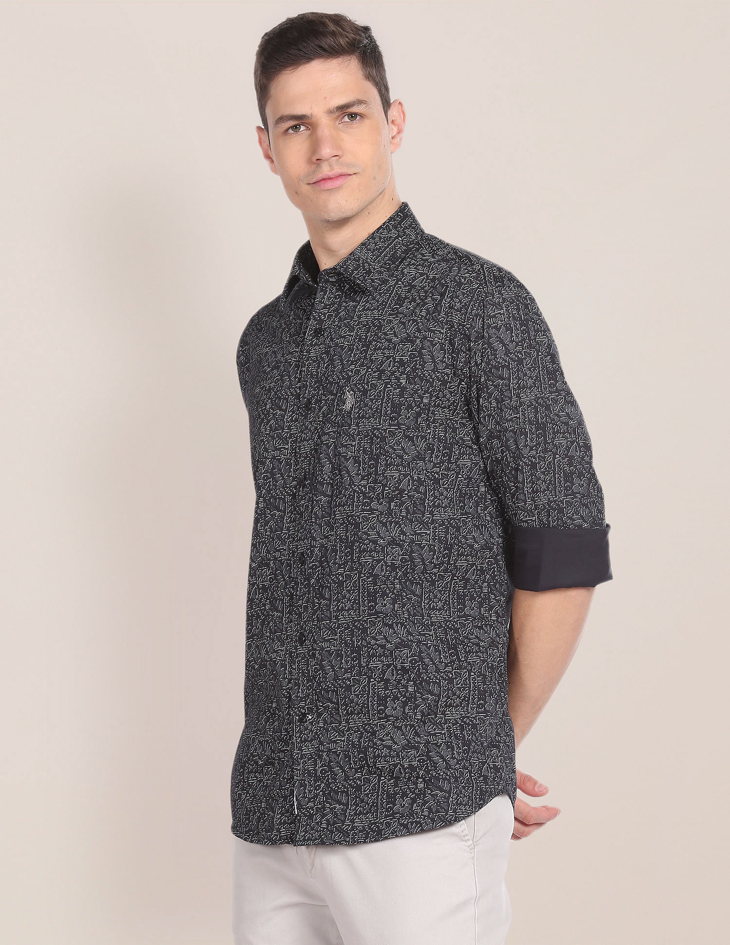 Premium Cotton Abstract Print Shirt Black - U.S. Polo Assn. India | Large