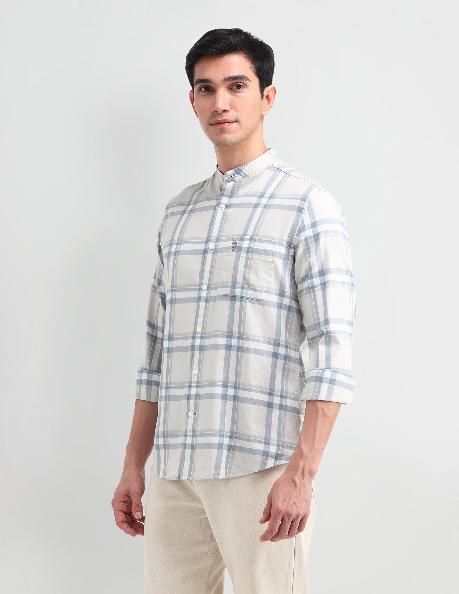 Grid Tattersall Checked Slim Fit Shirt Beige - U.S. POLO ASSN. | Large