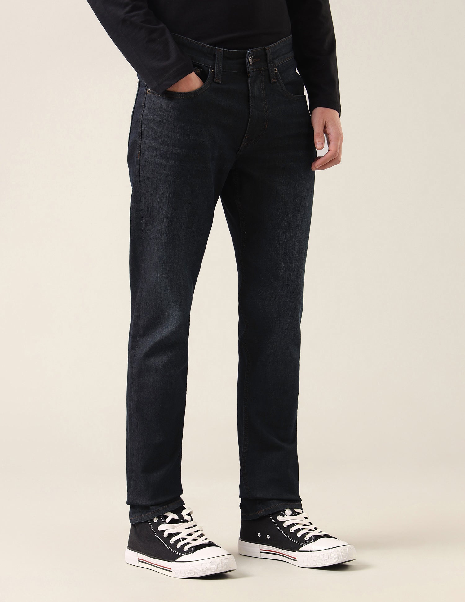 Brandon Slim-Tapered Fit Whiskered Jeans Dark Blue - U.S. Polo Assn. India | Large