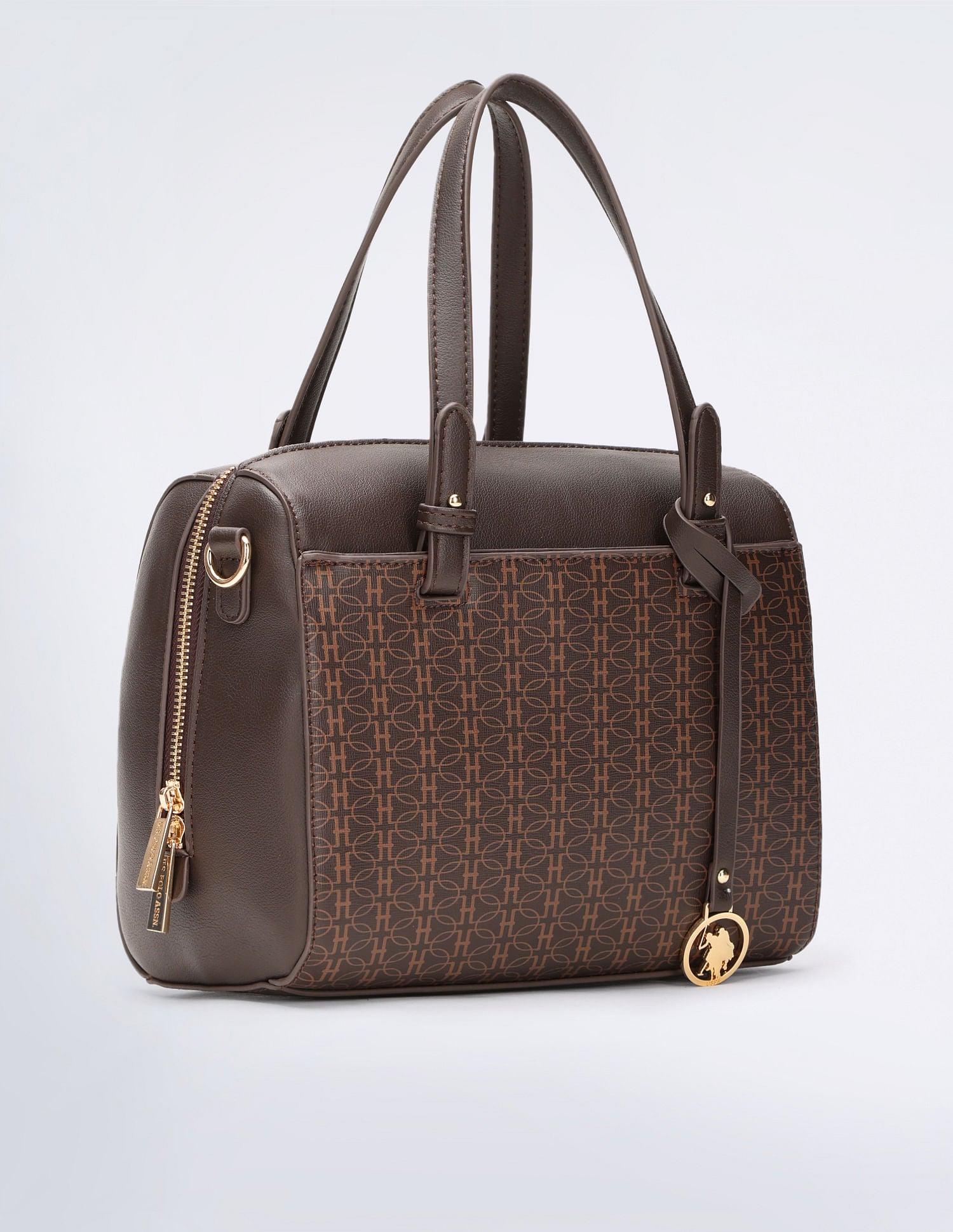 Geometric Print Bowler Handbag Brown - U.S. POLO ASSN. | Large