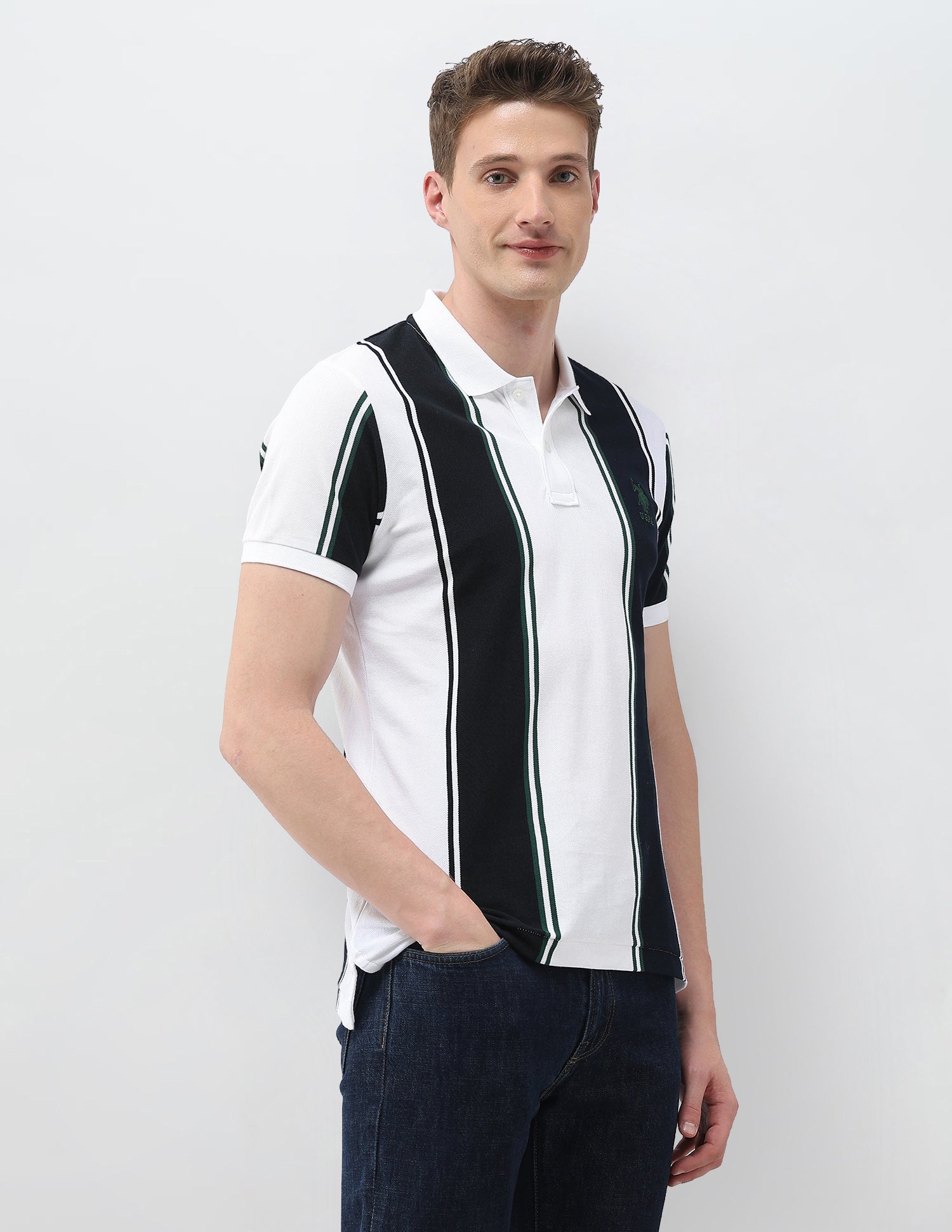 Vertical Striped Slim Fit Polo Shirt White - U.S. Polo Assn. India | Large