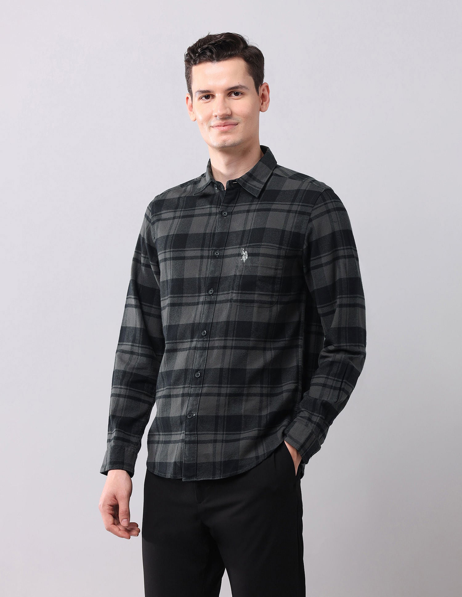 Tartan Checked Pure Cotton Shirt Grey - U.S. POLO ASSN. | Large