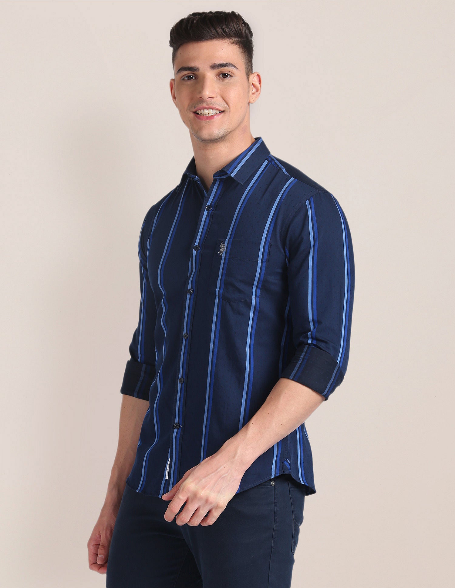 Premium Cotton Vertical Stripe Shirt Navy - U.S. Polo Assn. India | Large