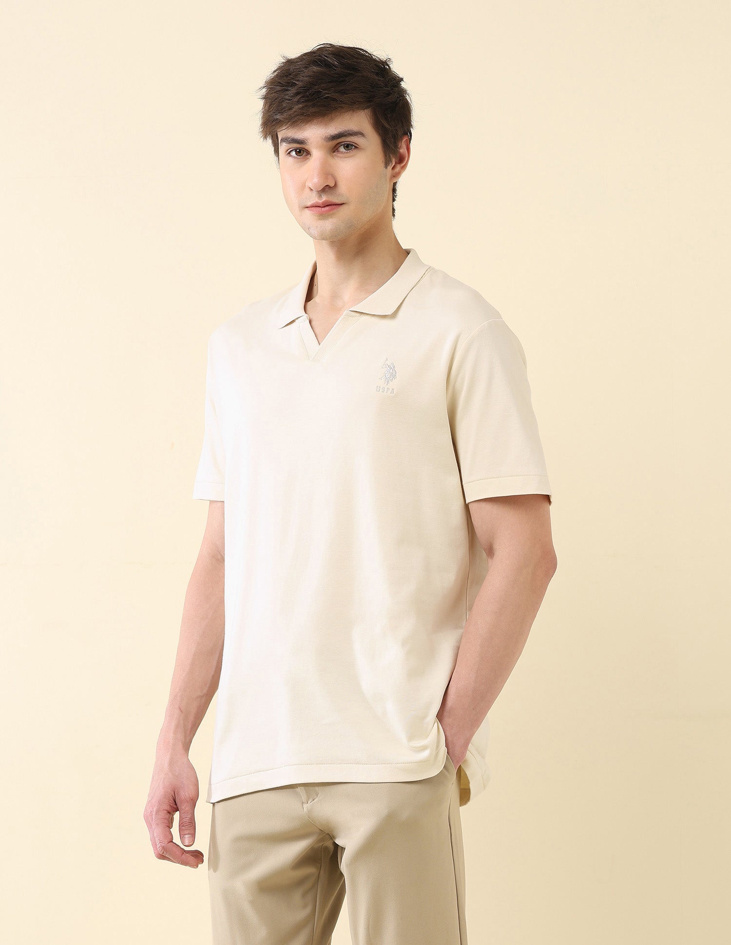 Solid Slim Fit Classic Polo Shirt Beige - U.S. Polo Assn. India | Large