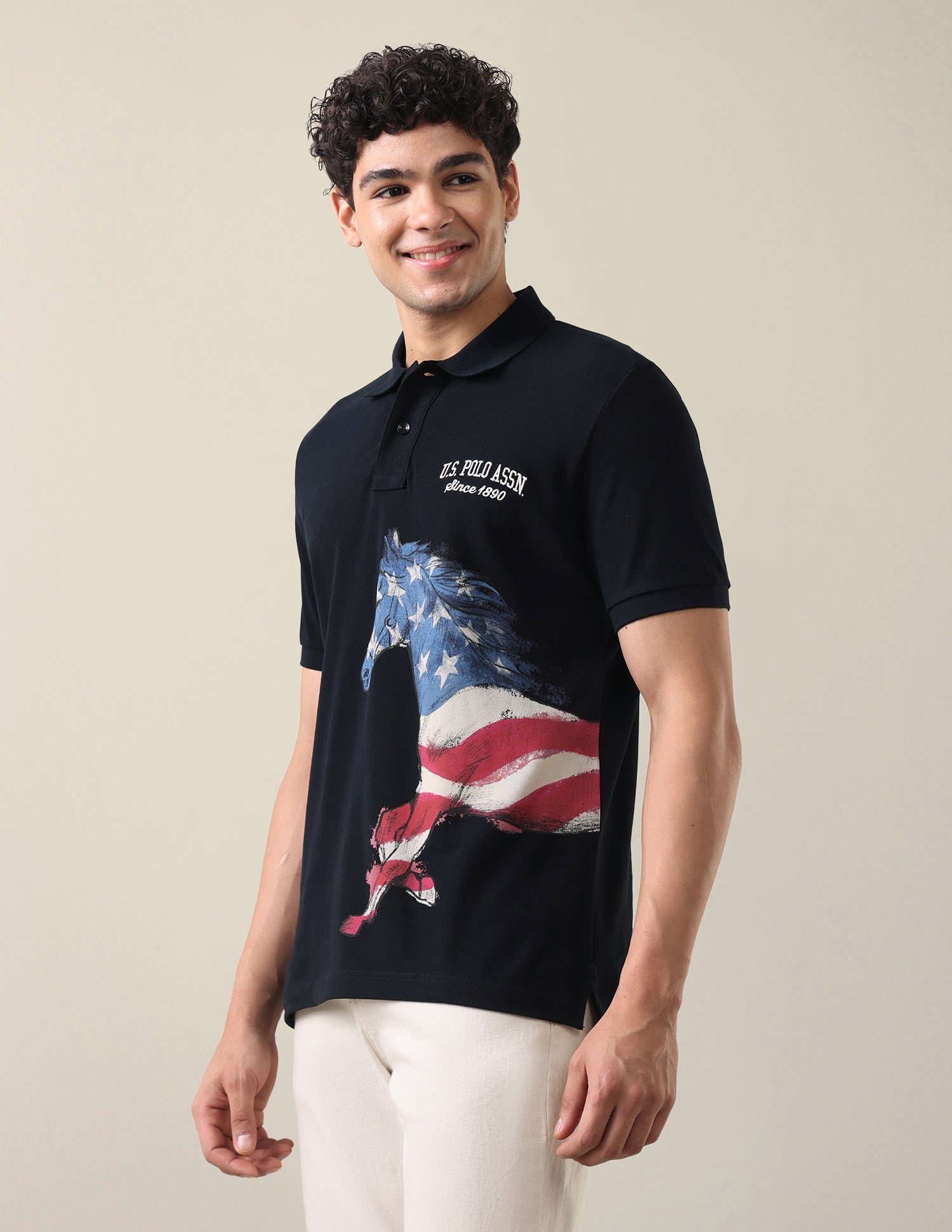 Graphic Brand Printed Slim Fit Polo Shirt Navy - U.S. Polo Assn. India | Large