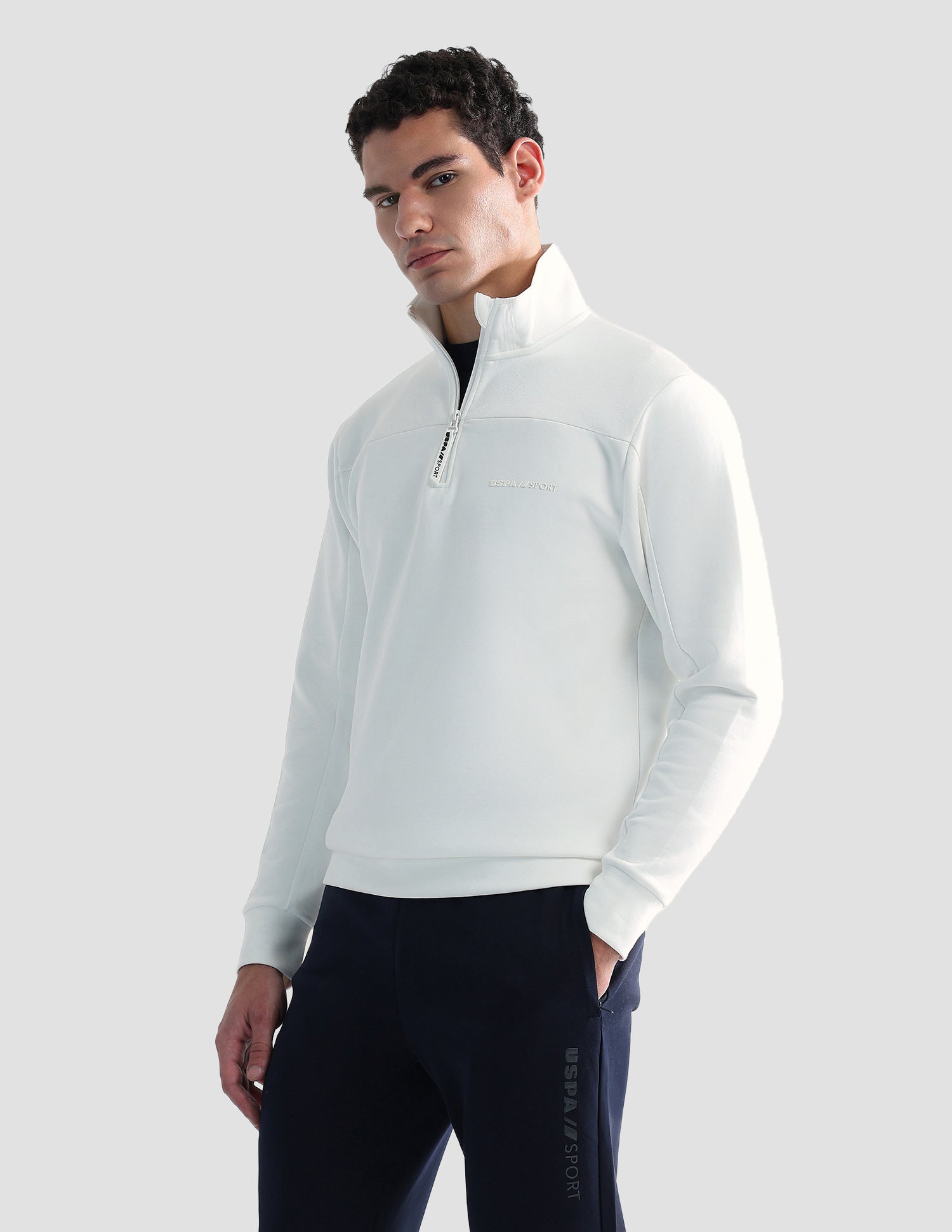 Regular Fit Solid Active Sweatshirt Off White - U.S. POLO ASSN. | Large