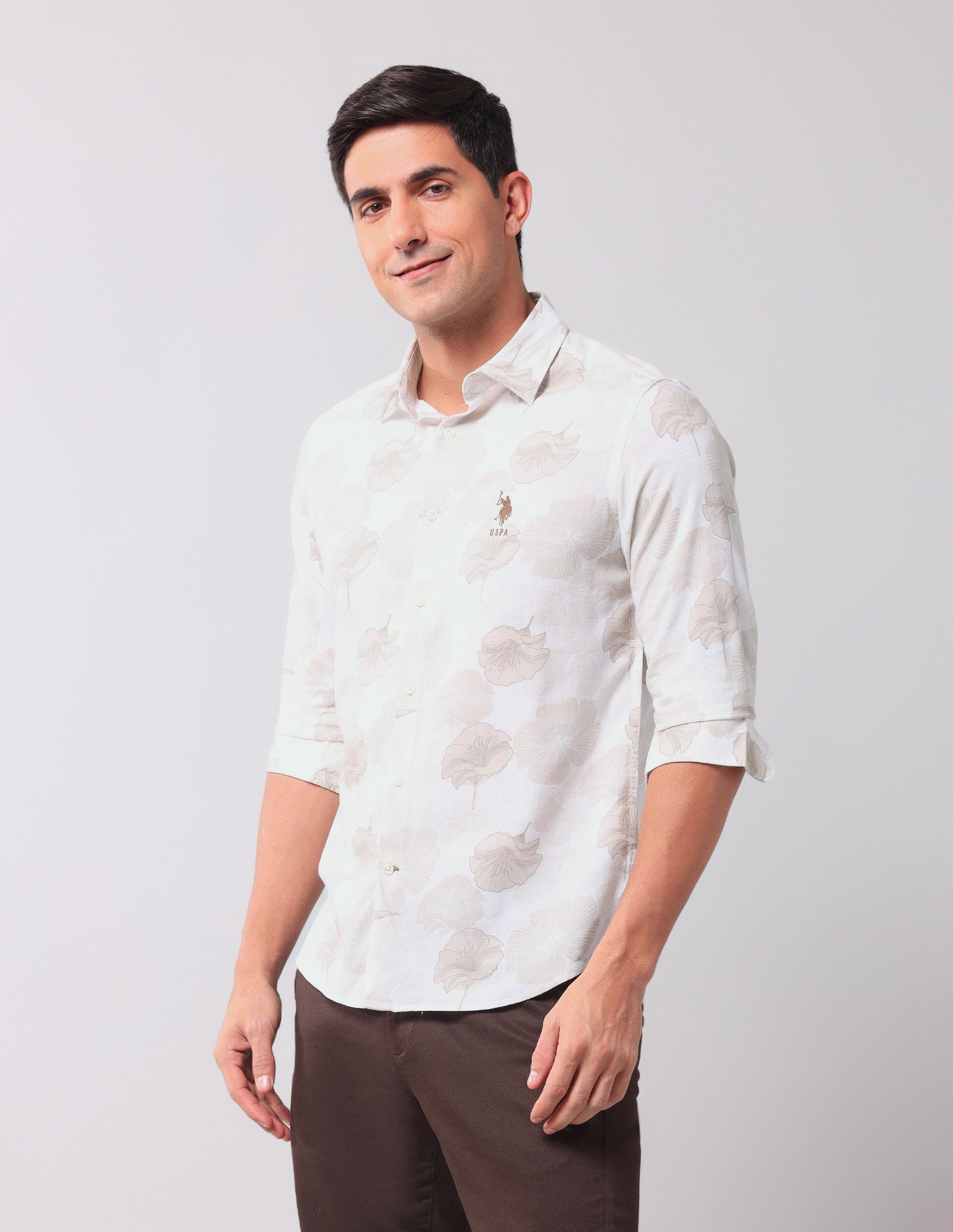 Floral Printed Regular Fit Shirt Beige - U.S. Polo Assn. India | Large