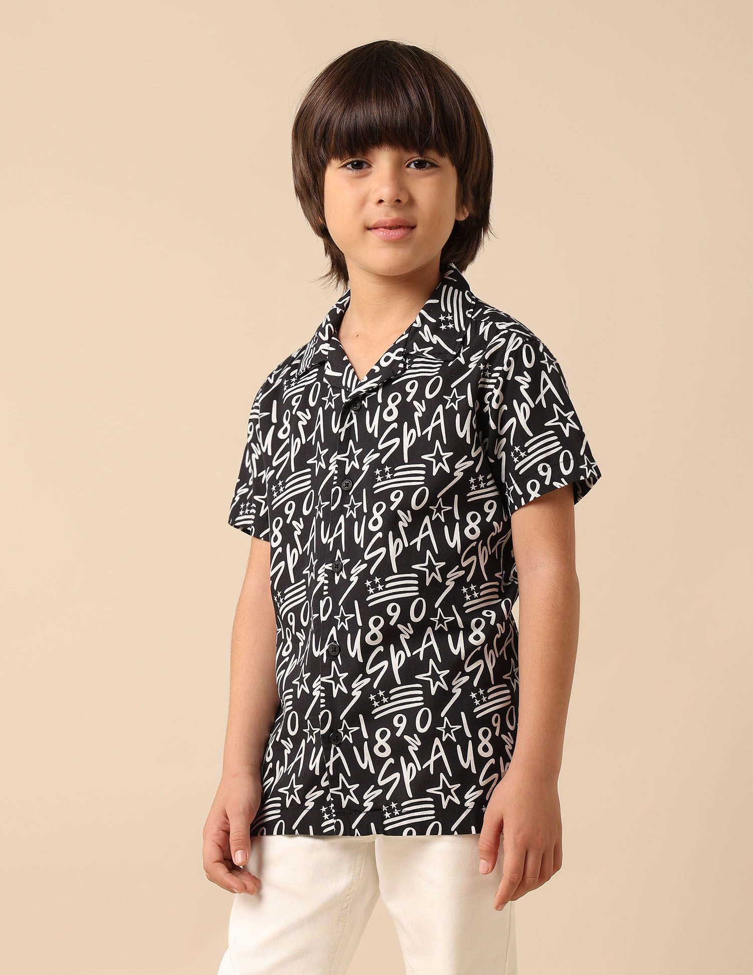 Boys All Over Printed Cuban Shirt Black - U.S. POLO ASSN. | Large
