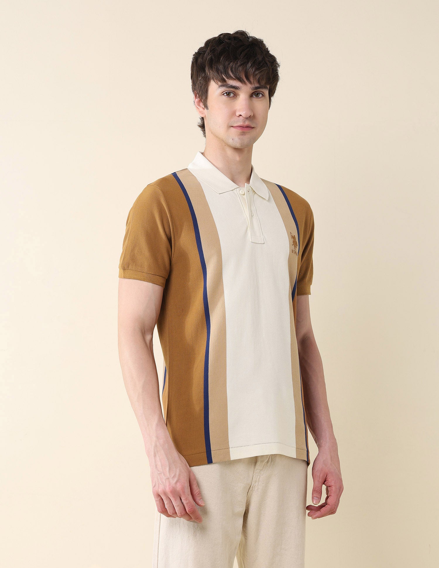 Colourblocked Pure Cotton Gold Cup Polo Shirt Brown - U.S. Polo Assn. India | Large