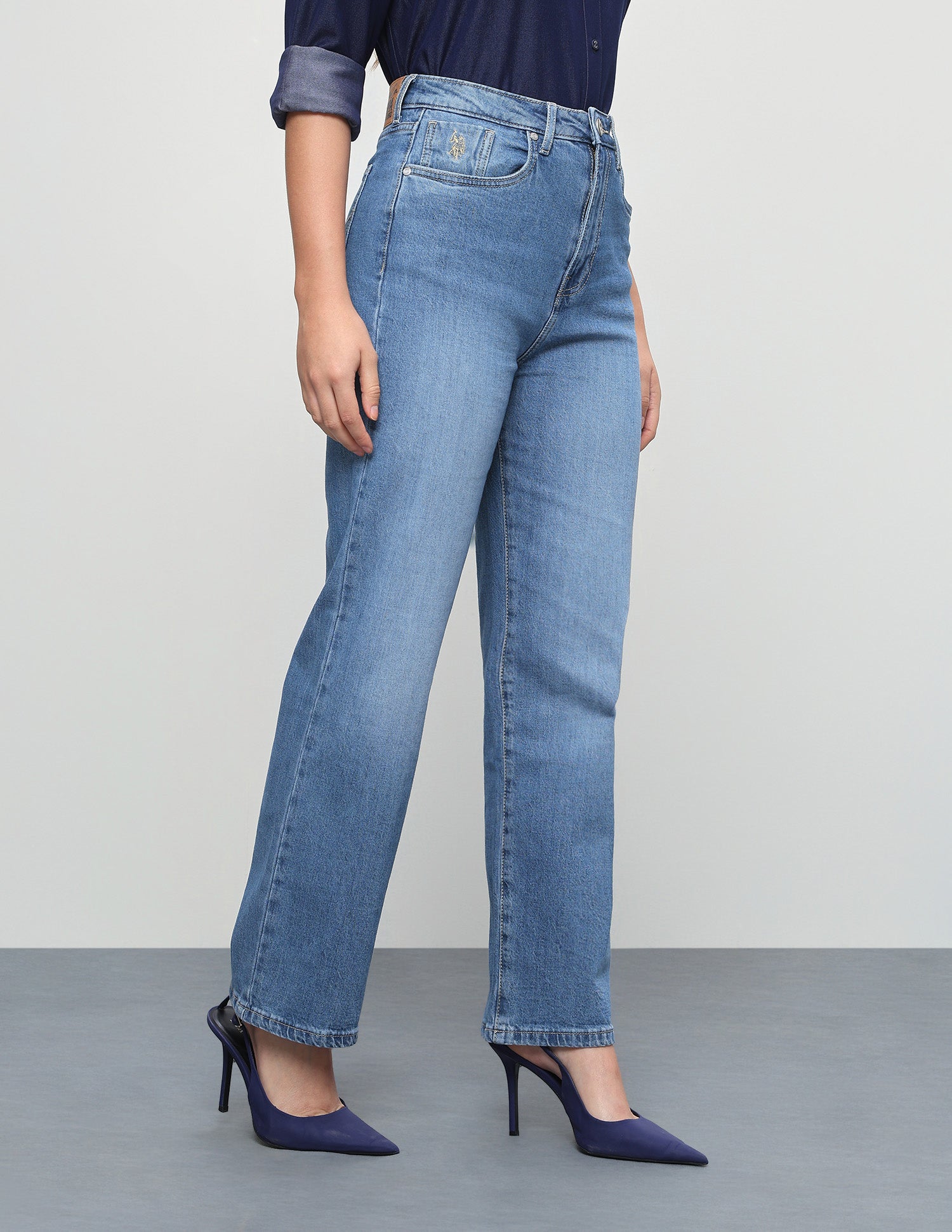 High Rise Straight Fit Jeans Light Blue - U.S. Polo Assn. India | Large