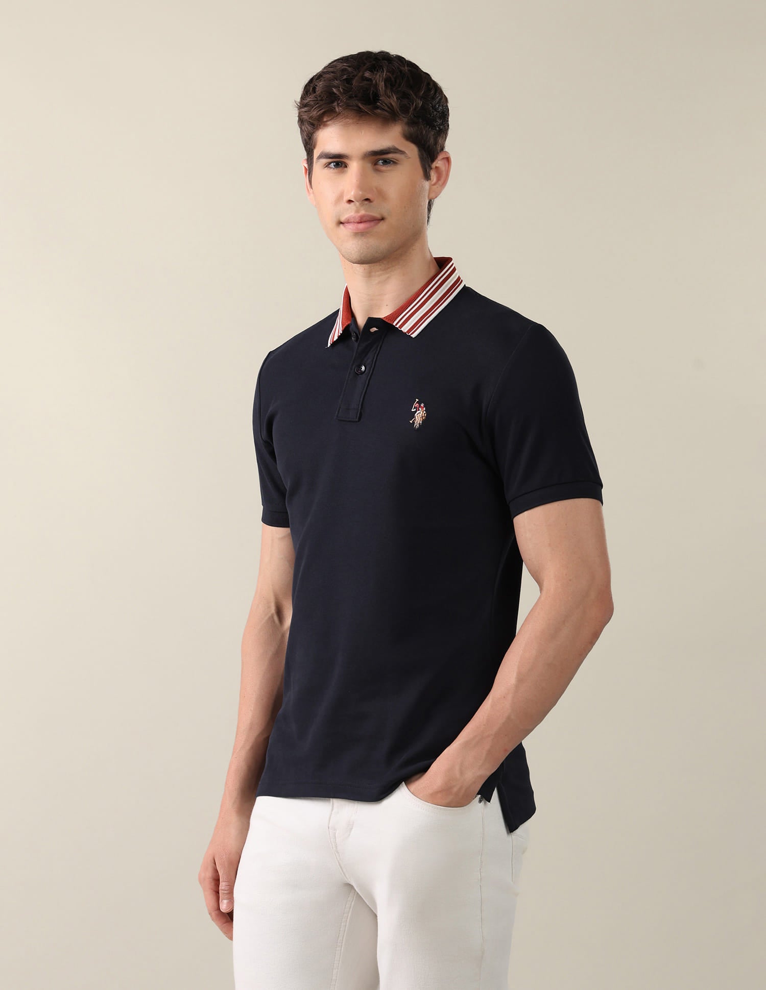 Solid Slim Fit Polo Shirt Blue - U.S. Polo Assn. India | Large