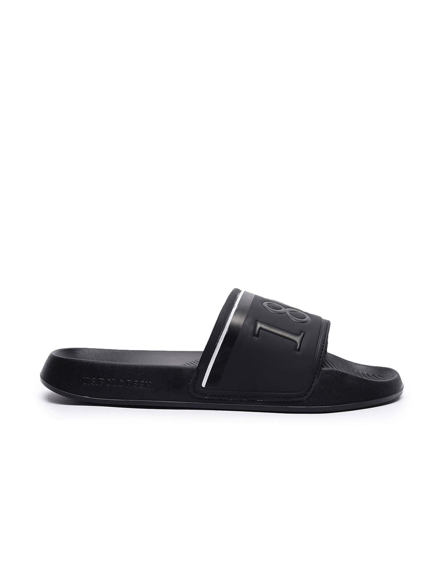 Men Brand Print Open Toe Raffer 7.0 Slides Black - U.S. Polo Assn. India | Large