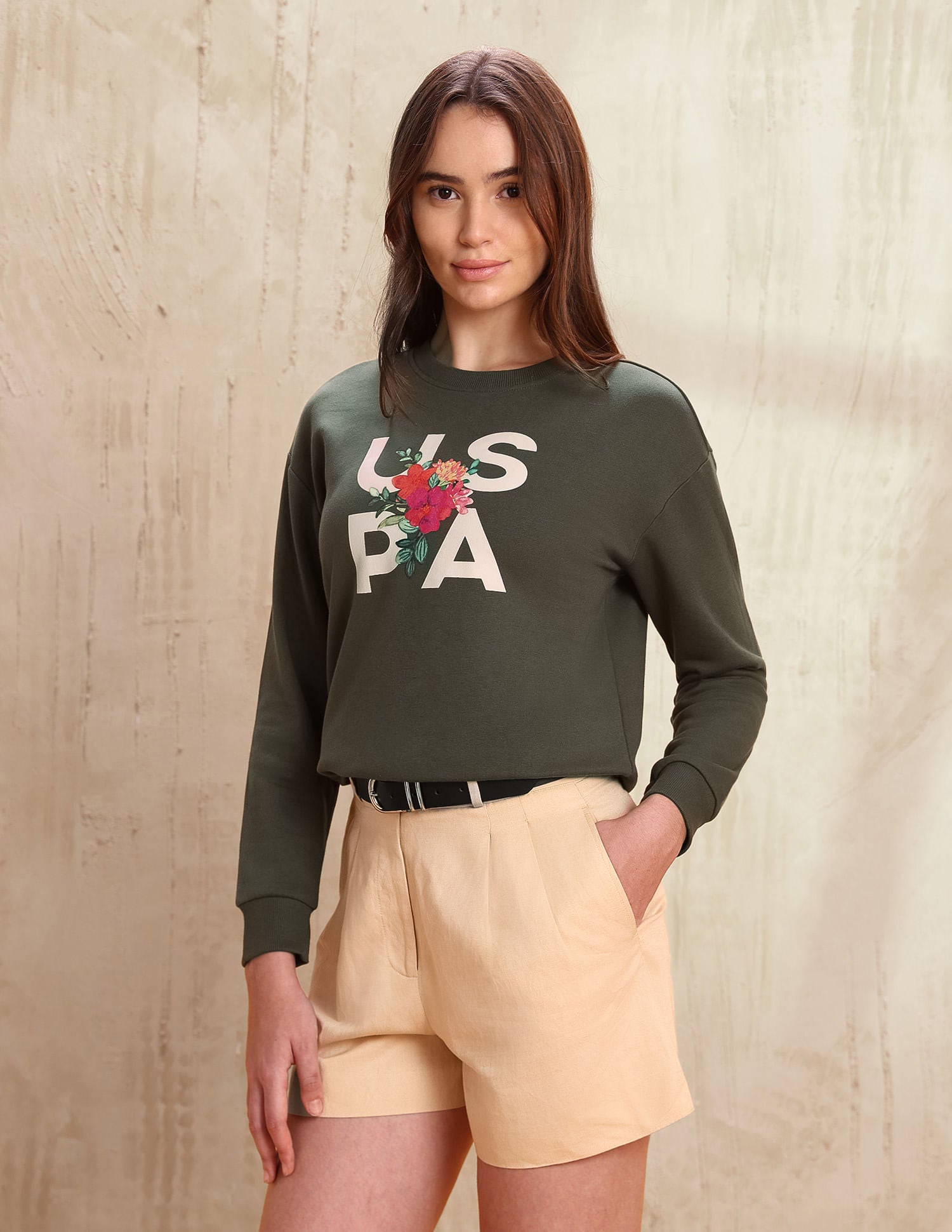 Floral Printed Regular Fit Sweater Green - U.S. POLO ASSN. | Large