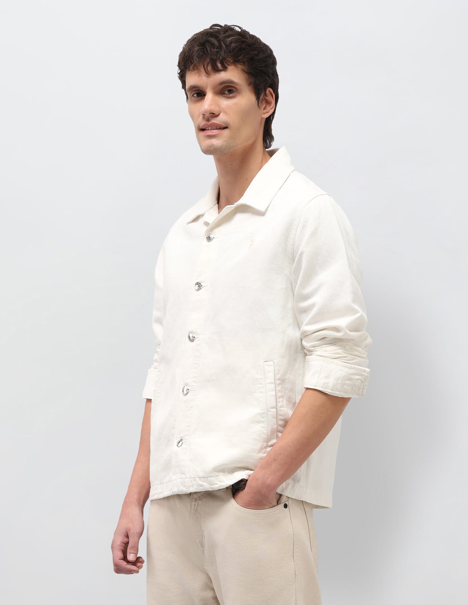 Solid Linen Regular Fit Jacket White - U.S. Polo Assn. India | Large