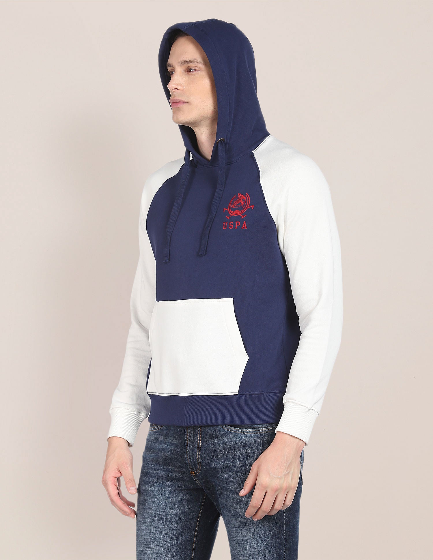 Colour Block Hooded Sweatshirt Navy - U.S. POLO ASSN. | Large
