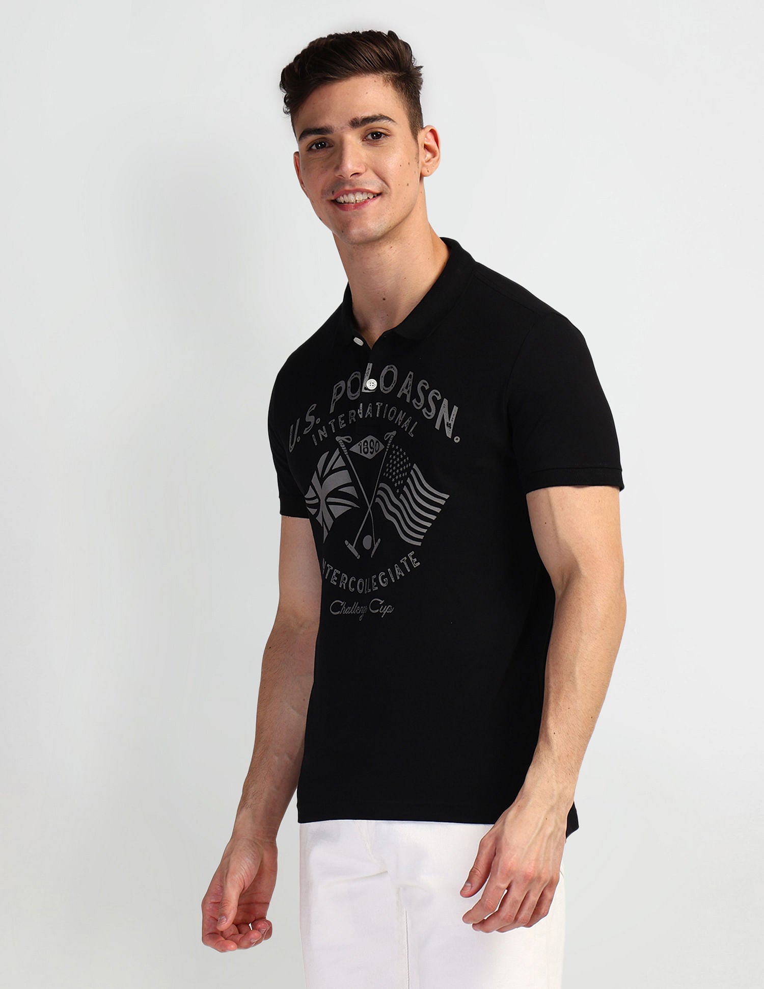 Brand Print Muscle Fit Polo Shirt Black - U.S. Polo Assn. India | Large
